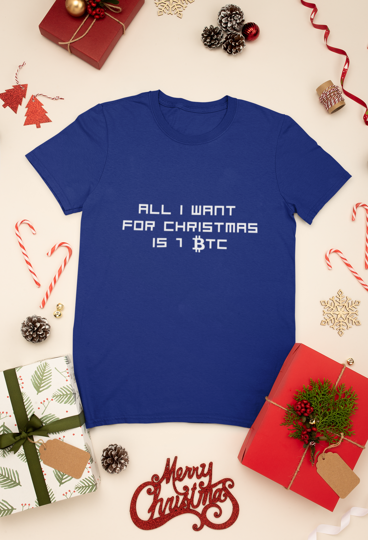 ALL I WANT FOR CHRISTMAS IS 1 BTC T-Shirt | Festive Men's Holiday Shirt for Crypto Enthusiast