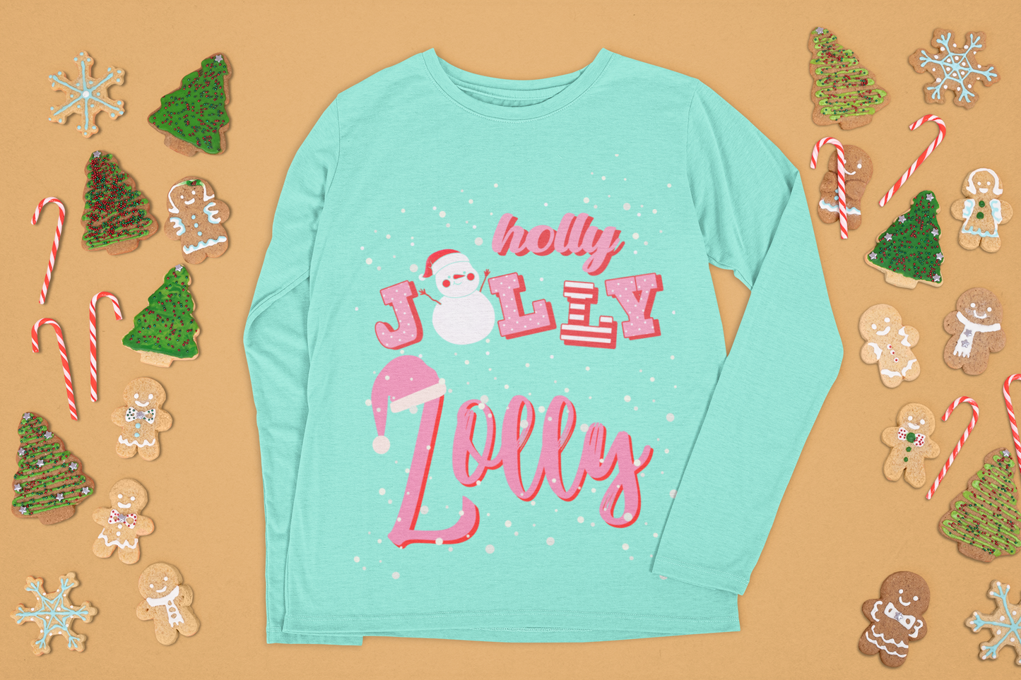 Holly Jolly Lolly Long Sleeve T-Shirt | Festive Holiday Apparel for Christmas Cheer