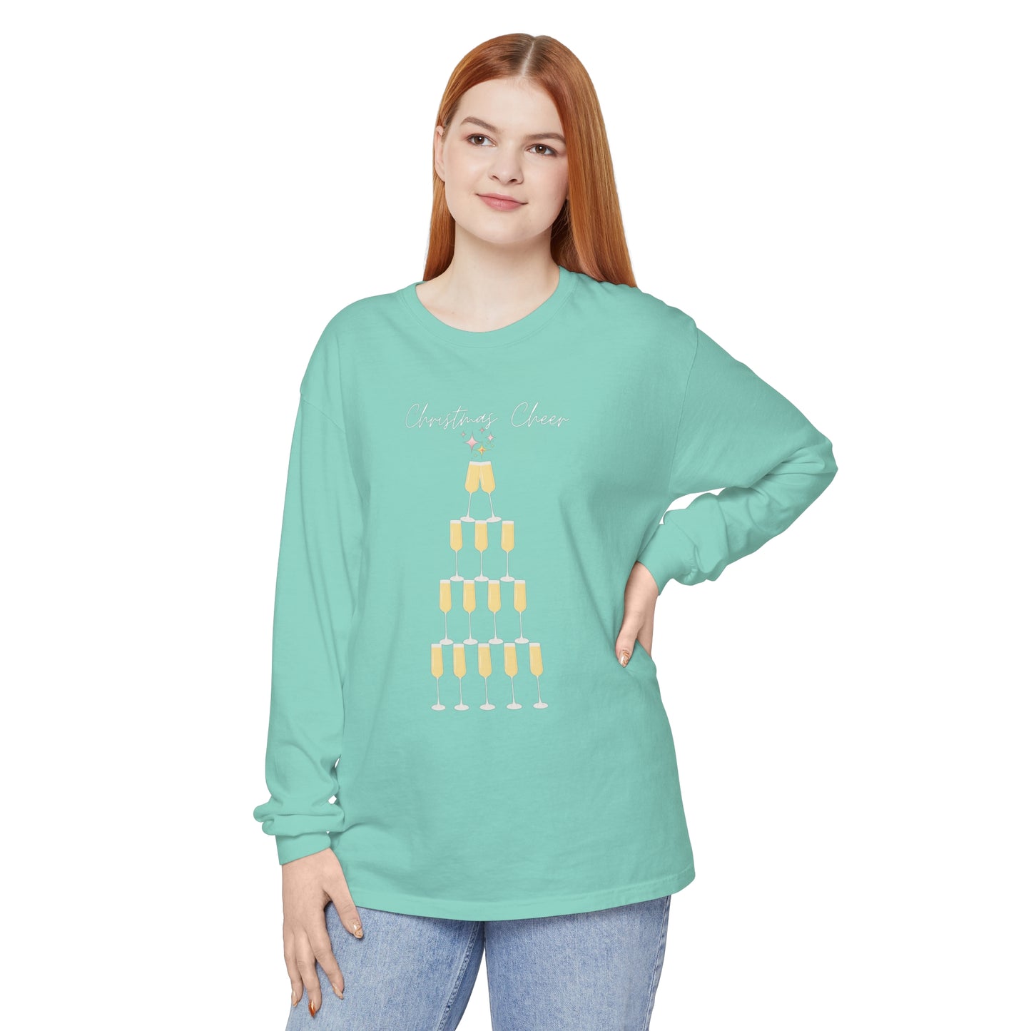 Christmas Cheer Long Sleeve Comfort Colors T-Shirt - Festive Holiday Apparel