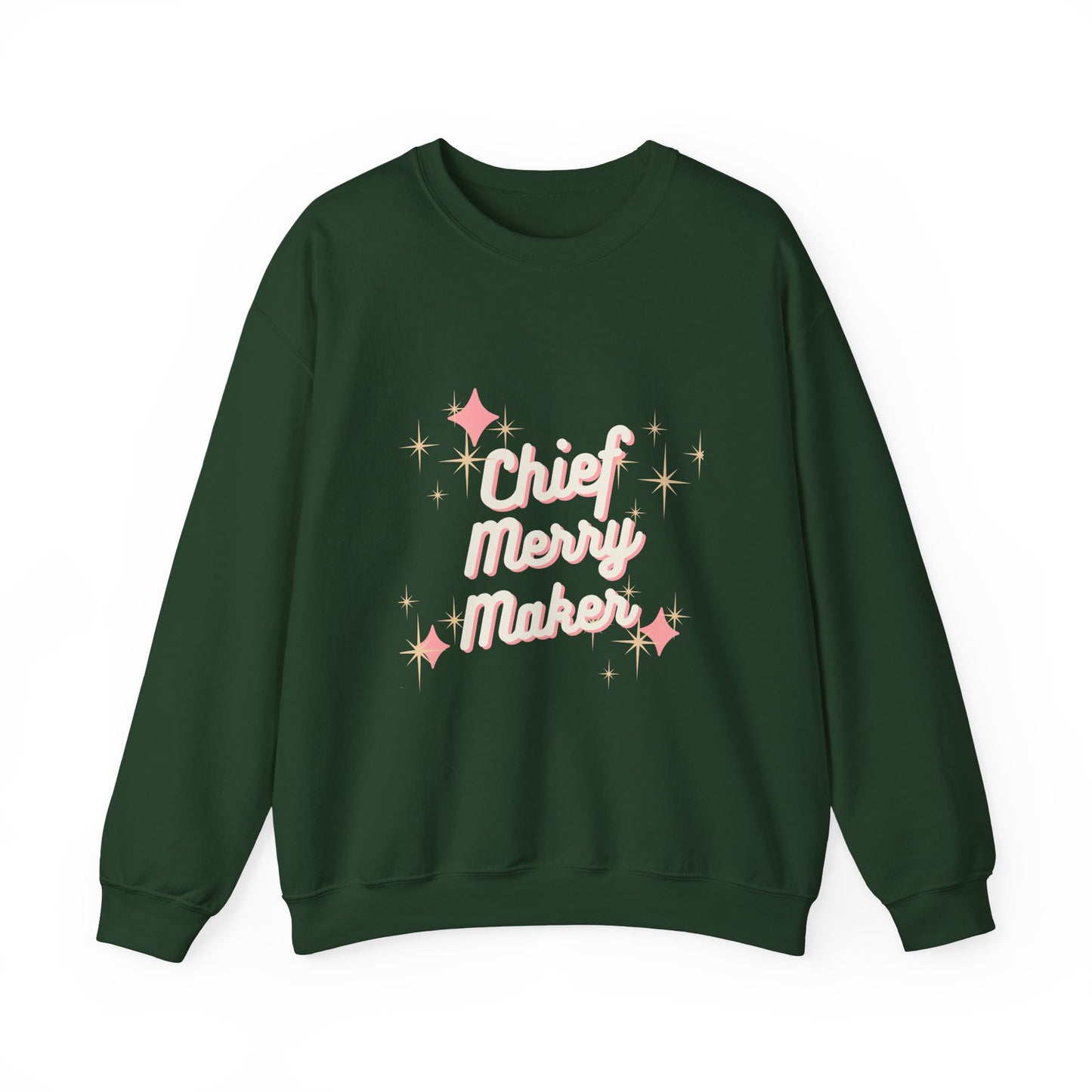 CHIEF MERRY MAKER Holiday Crewneck | Women's Festive Christmas Sweatshirt with Sparkle Graphics