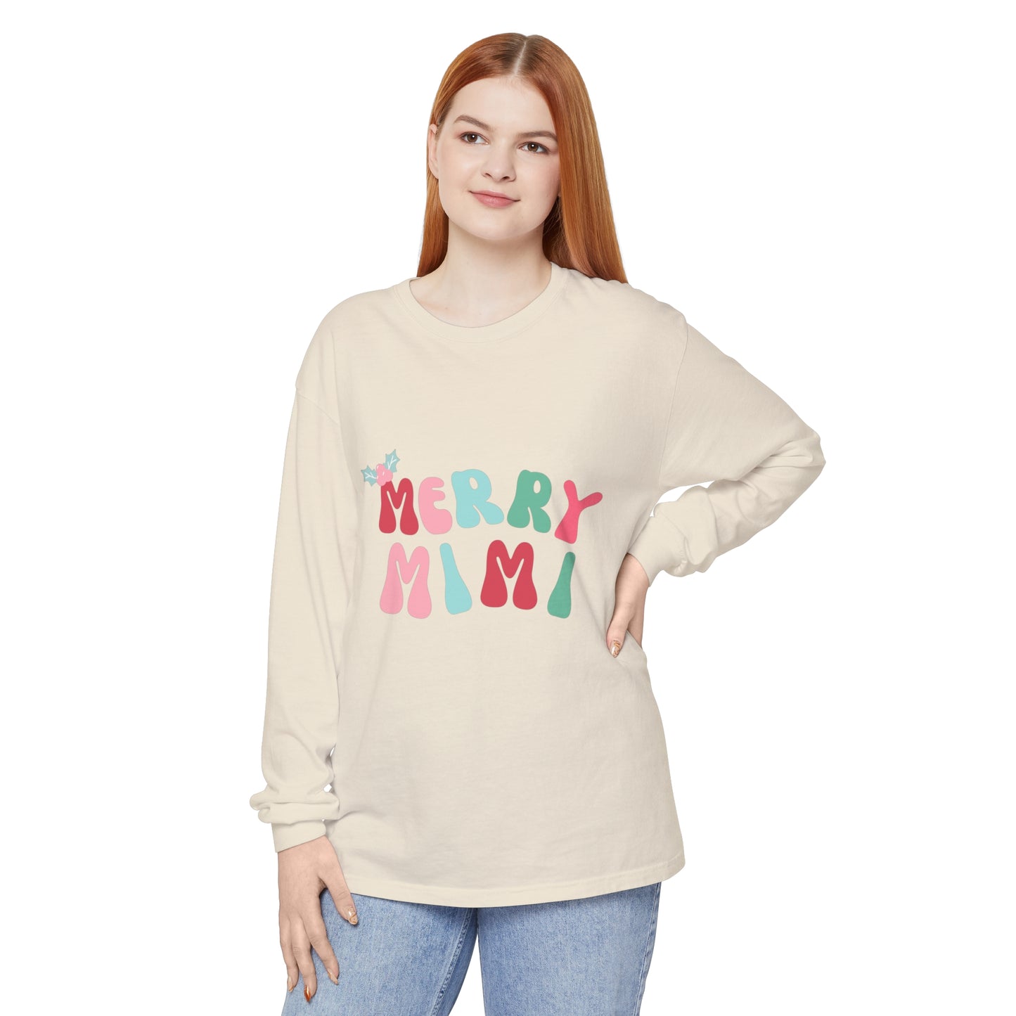 Merry Mimi Comfort Colors Long Sleeve T-Shirt - Holiday Cheer for Family Gatherings