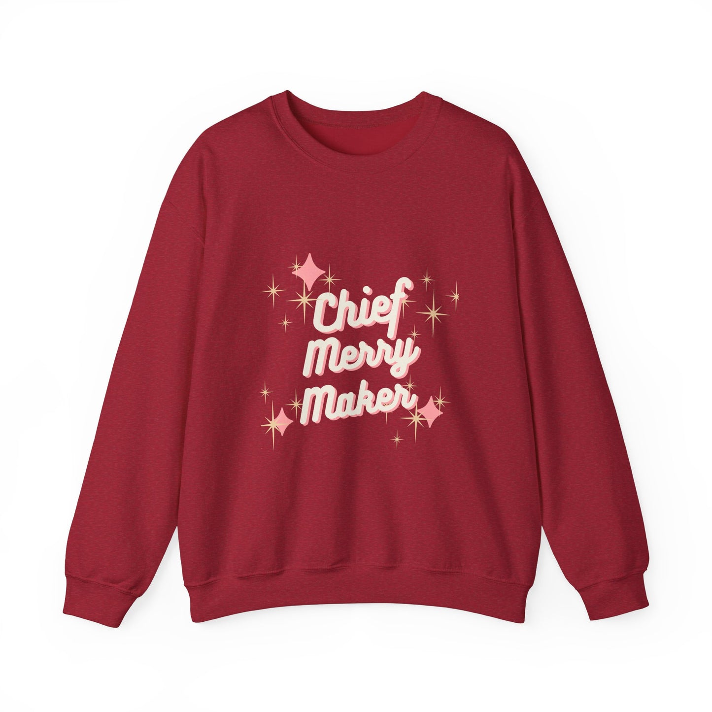 CHIEF MERRY MAKER Holiday Crewneck | Women's Festive Christmas Sweatshirt with Sparkle Graphics