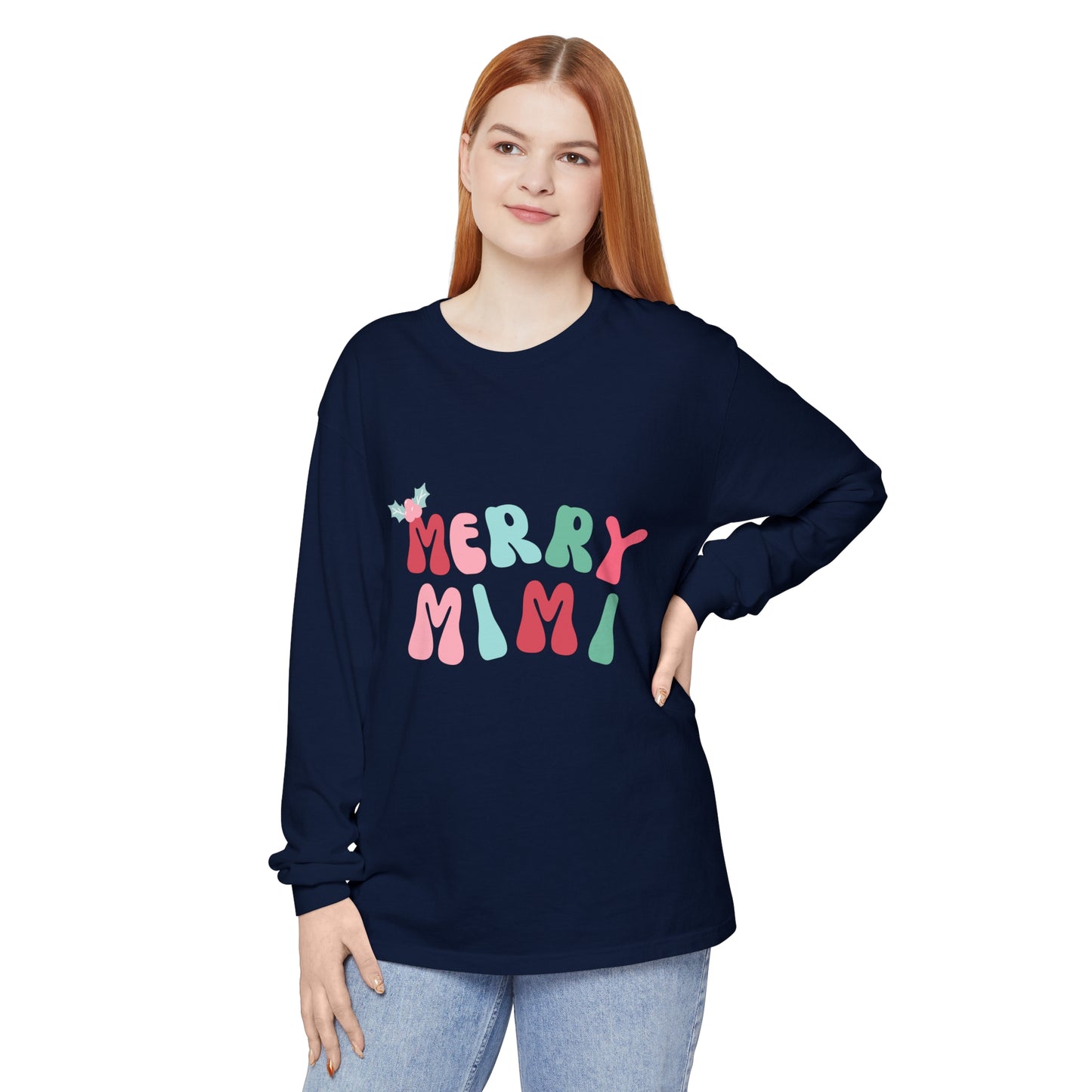 Merry Mimi Comfort Colors Long Sleeve T-Shirt - Holiday Cheer for Family Gatherings