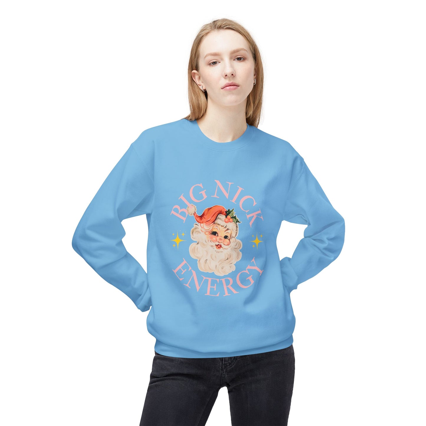 BIG NICK ENERGY Women's Christmas Crewneck | Funny Santa Icon Holiday Sweatshirt for Women