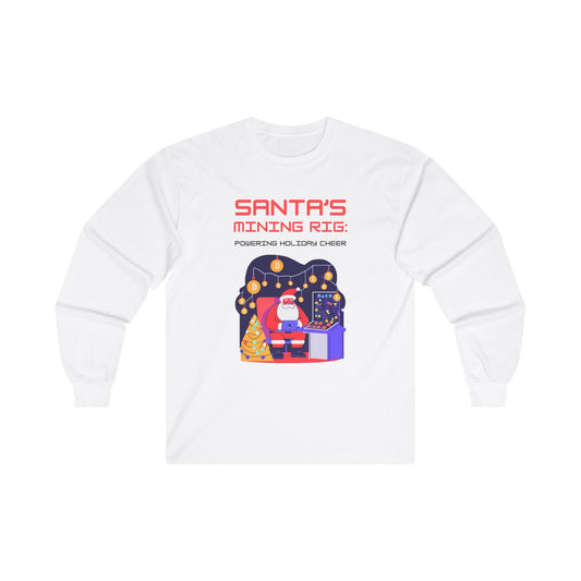 SANTA'S MINING RIG: POWERING HOLIDAY CHEER | Funny, Festive Bitcoin / Crypto Christmas Long Sleeve T-Shirt for Men