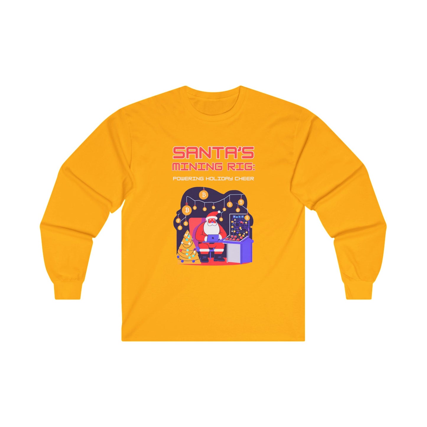 SANTA'S MINING RIG: POWERING HOLIDAY CHEER | Funny, Festive Bitcoin / Crypto Christmas Long Sleeve T-Shirt for Men