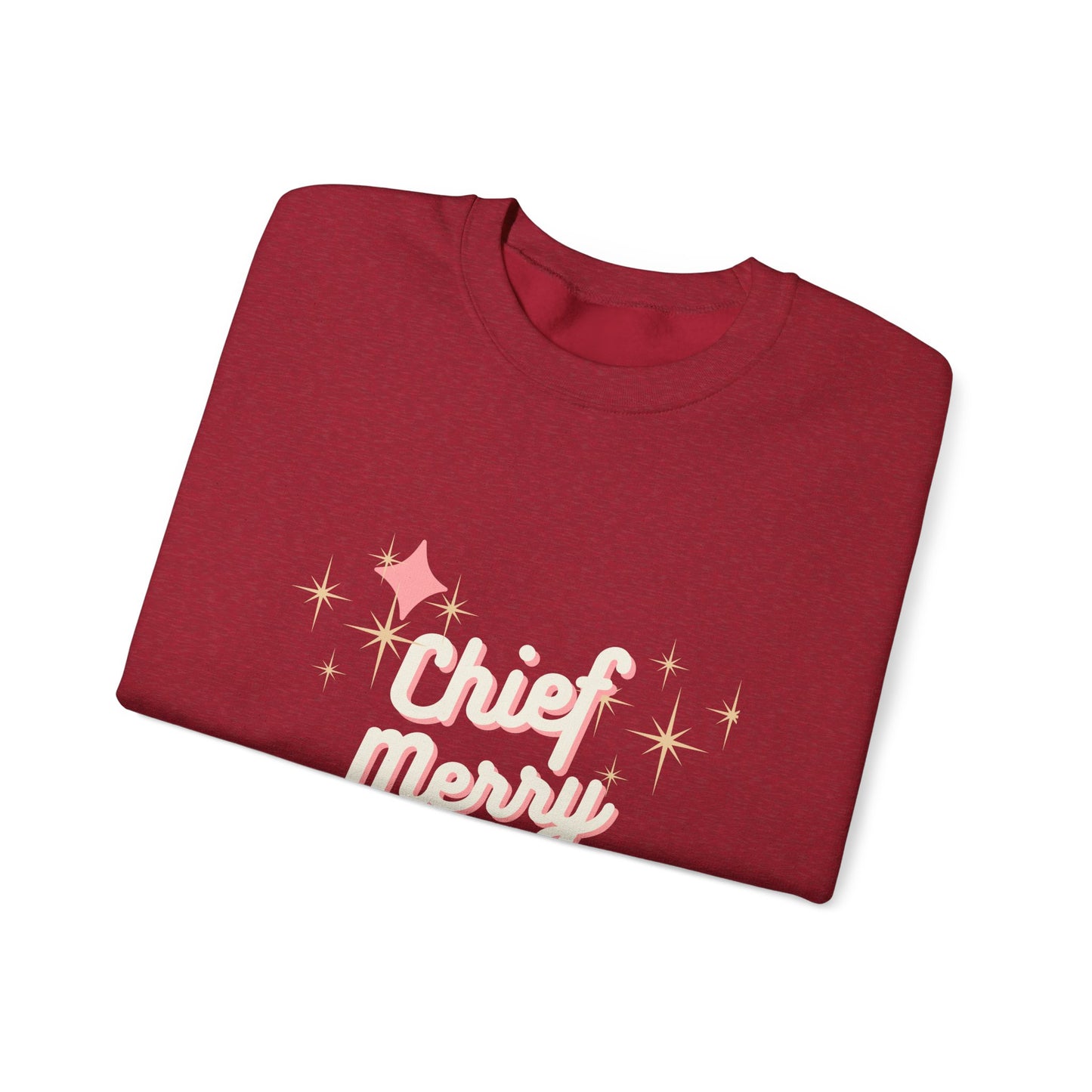 CHIEF MERRY MAKER Holiday Crewneck | Women's Festive Christmas Sweatshirt with Sparkle Graphics