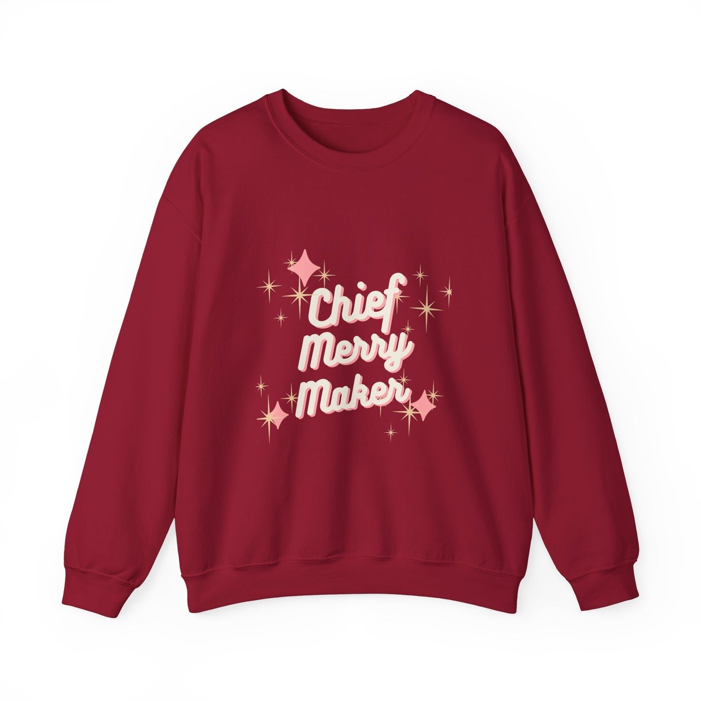 CHIEF MERRY MAKER Holiday Crewneck | Women's Festive Christmas Sweatshirt with Sparkle Graphics