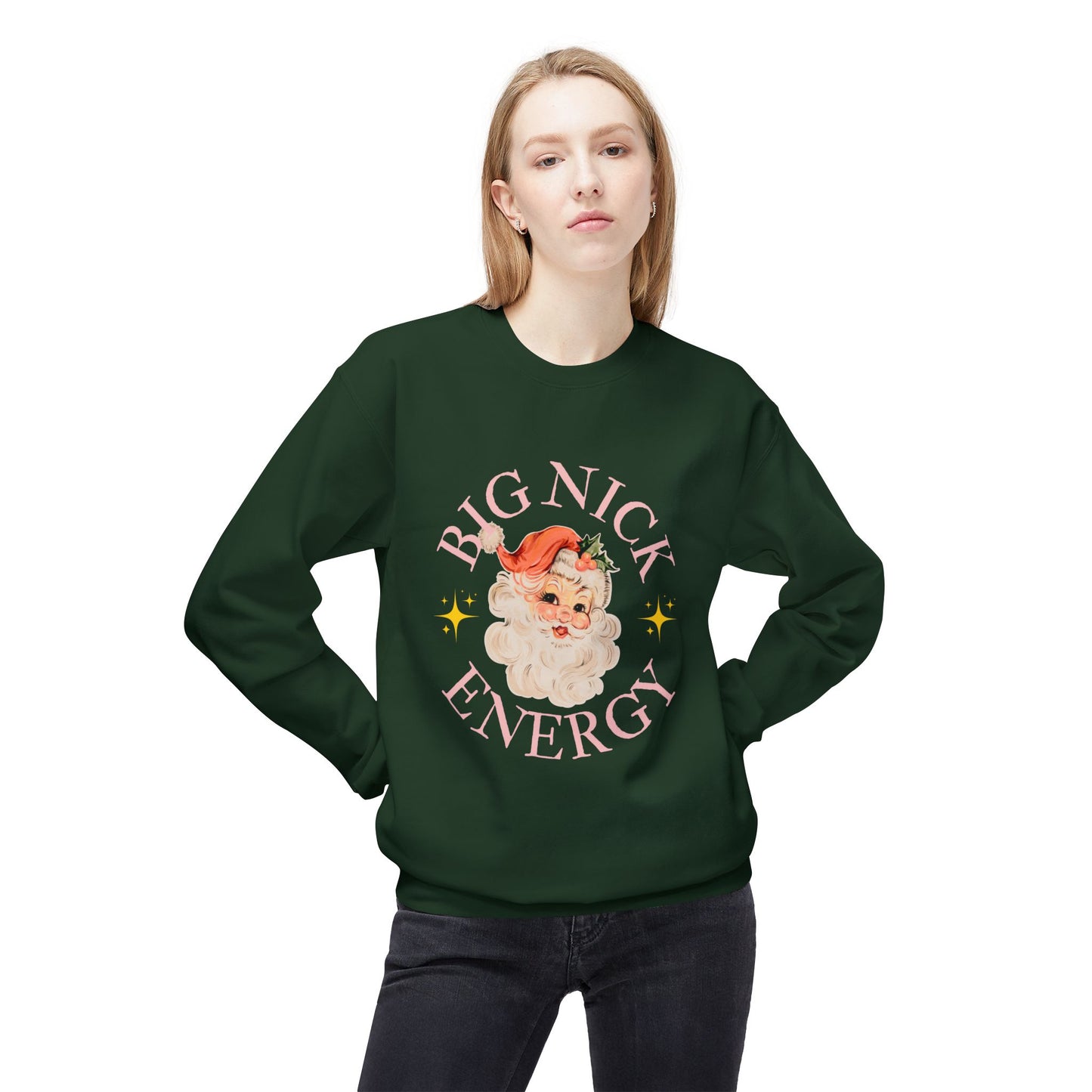 BIG NICK ENERGY Women's Christmas Crewneck | Funny Santa Icon Holiday Sweatshirt for Women