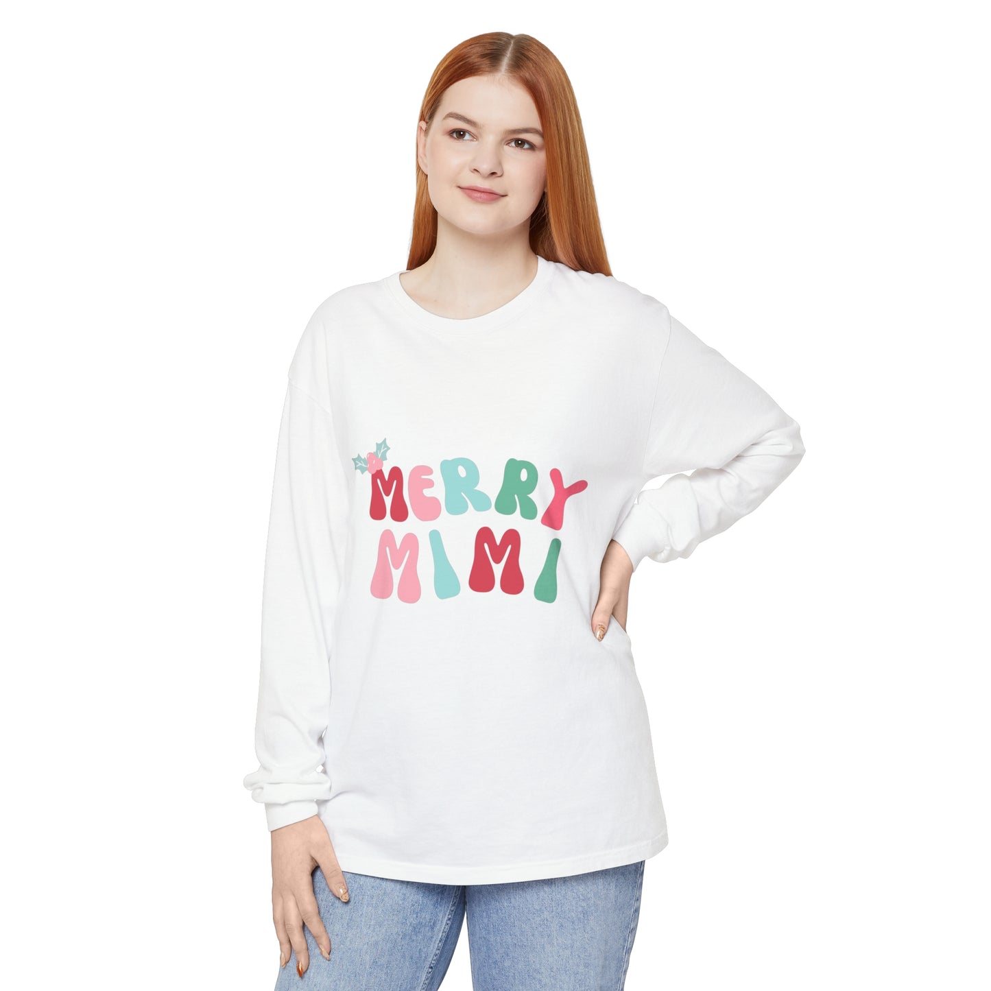 Merry Mimi Comfort Colors Long Sleeve T-Shirt - Holiday Cheer for Family Gatherings