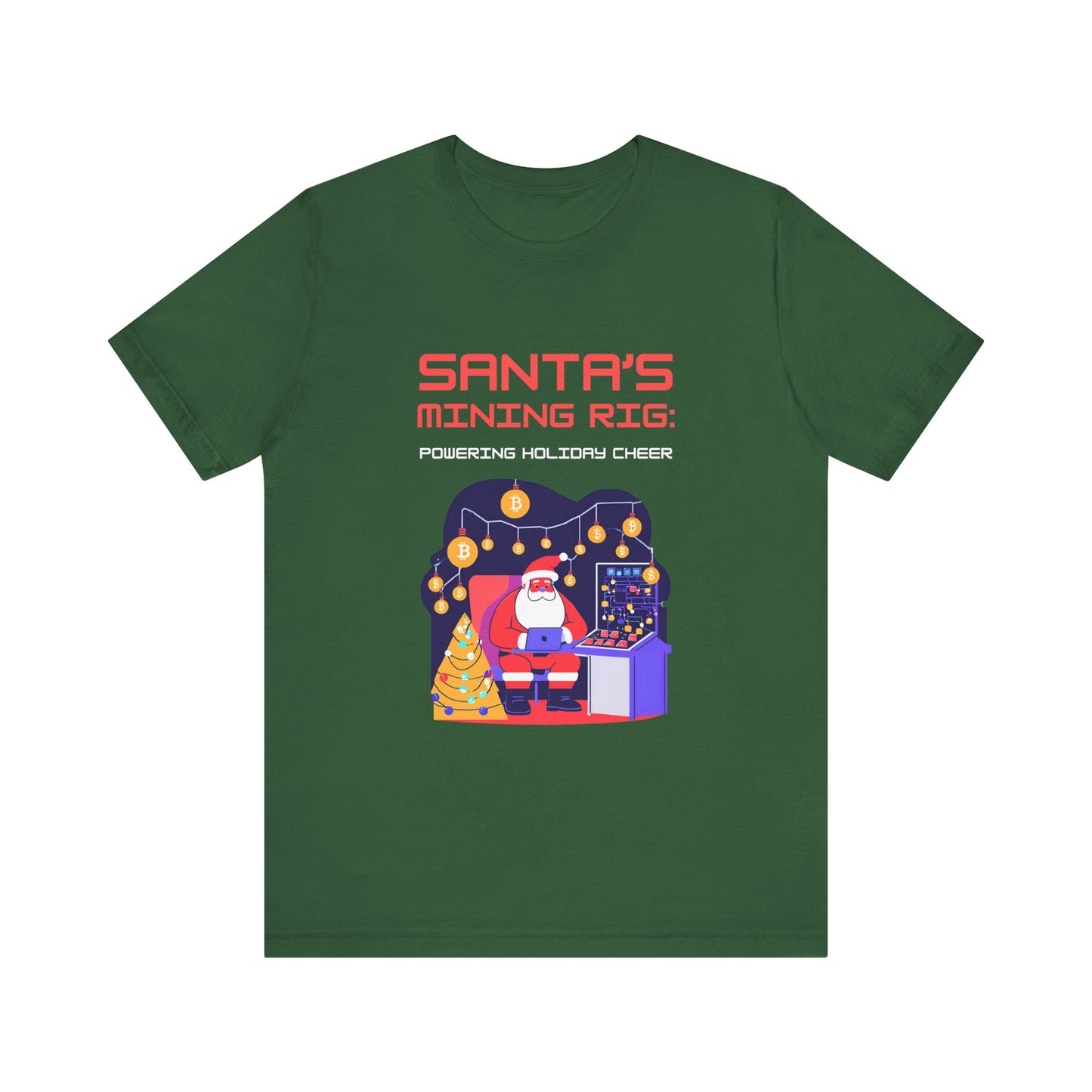 SANTA'S MINING RIG: POWERING HOLIDAY CHEER | Funny, Festive Bitcoin / Crypto Christmas T-Shirt for Men