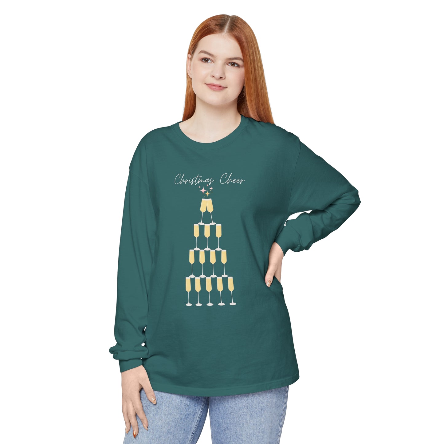 Christmas Cheer Long Sleeve Comfort Colors T-Shirt - Festive Holiday Apparel