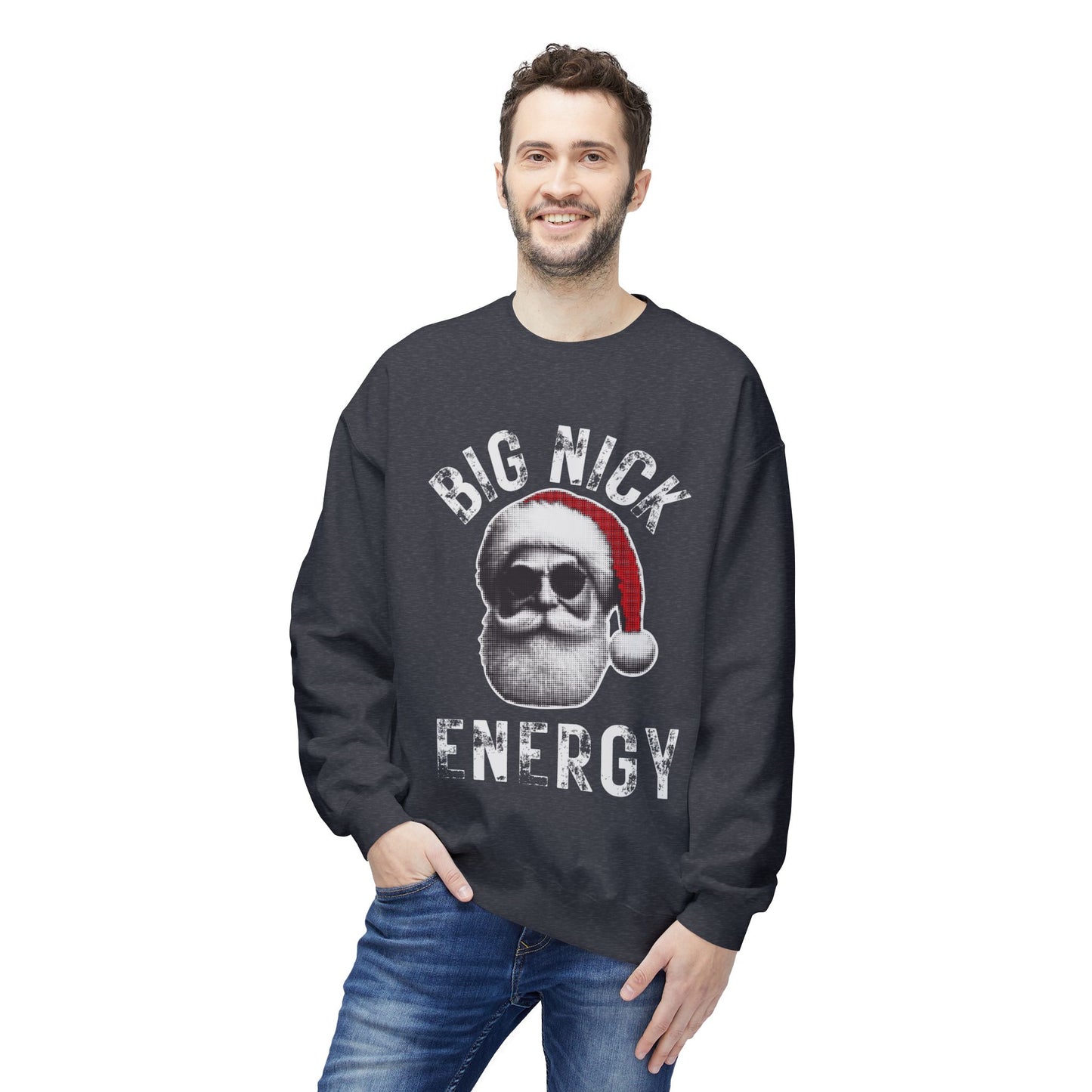 BIG NICK ENERGY Men's Christmas Crewneck | Funny Santa Icon Holiday Sweatshirt