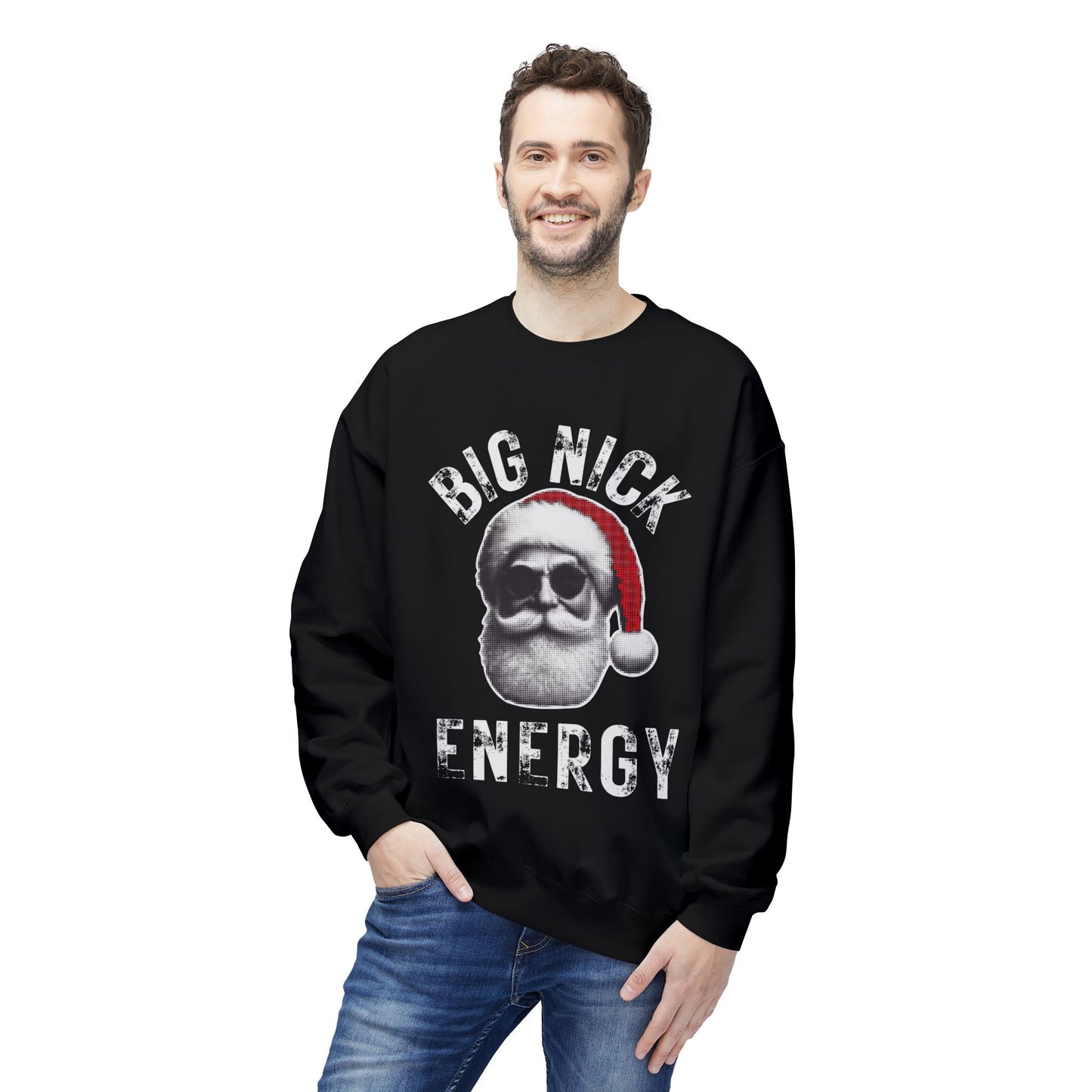 BIG NICK ENERGY Men's Christmas Crewneck | Funny Santa Icon Holiday Sweatshirt