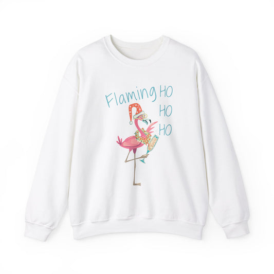 FLAMING-HO HO HO Holiday Crewneck | Festive Heavy Blend Christmas Sweatshirt for Women