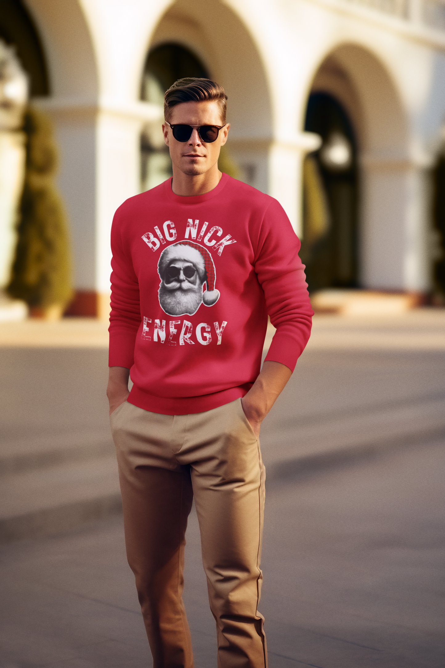 BIG NICK ENERGY Men's Christmas Crewneck | Funny Santa Icon Holiday Sweatshirt