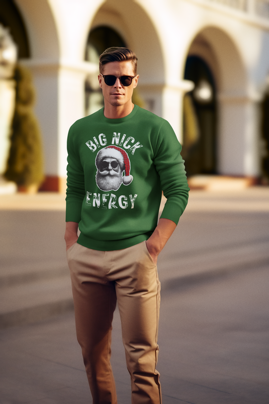 BIG NICK ENERGY Men's Christmas Crewneck | Funny Santa Icon Holiday Sweatshirt