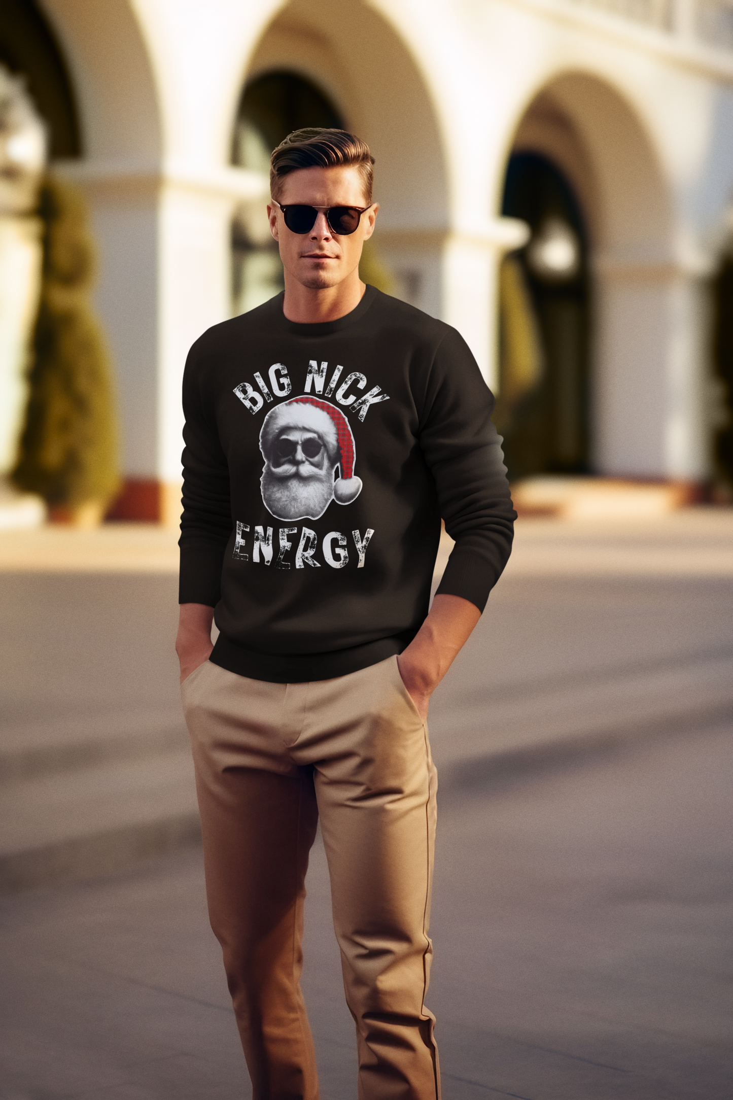 BIG NICK ENERGY Men's Christmas Crewneck | Funny Santa Icon Holiday Sweatshirt