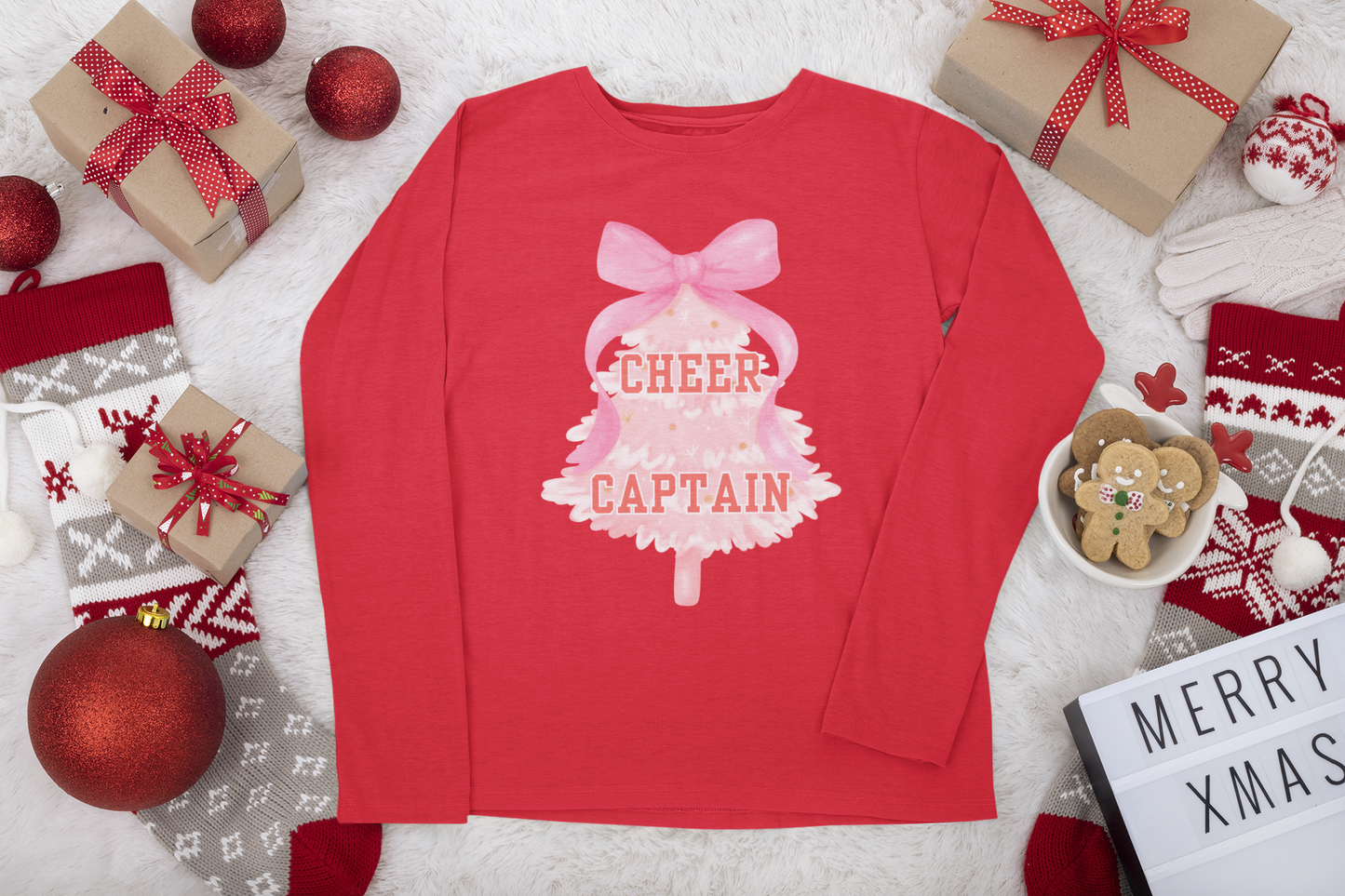 CHRISTMAS CHEER CAPTAIN Long Sleeve T-Shirt | Festive Holiday Shirt for Women