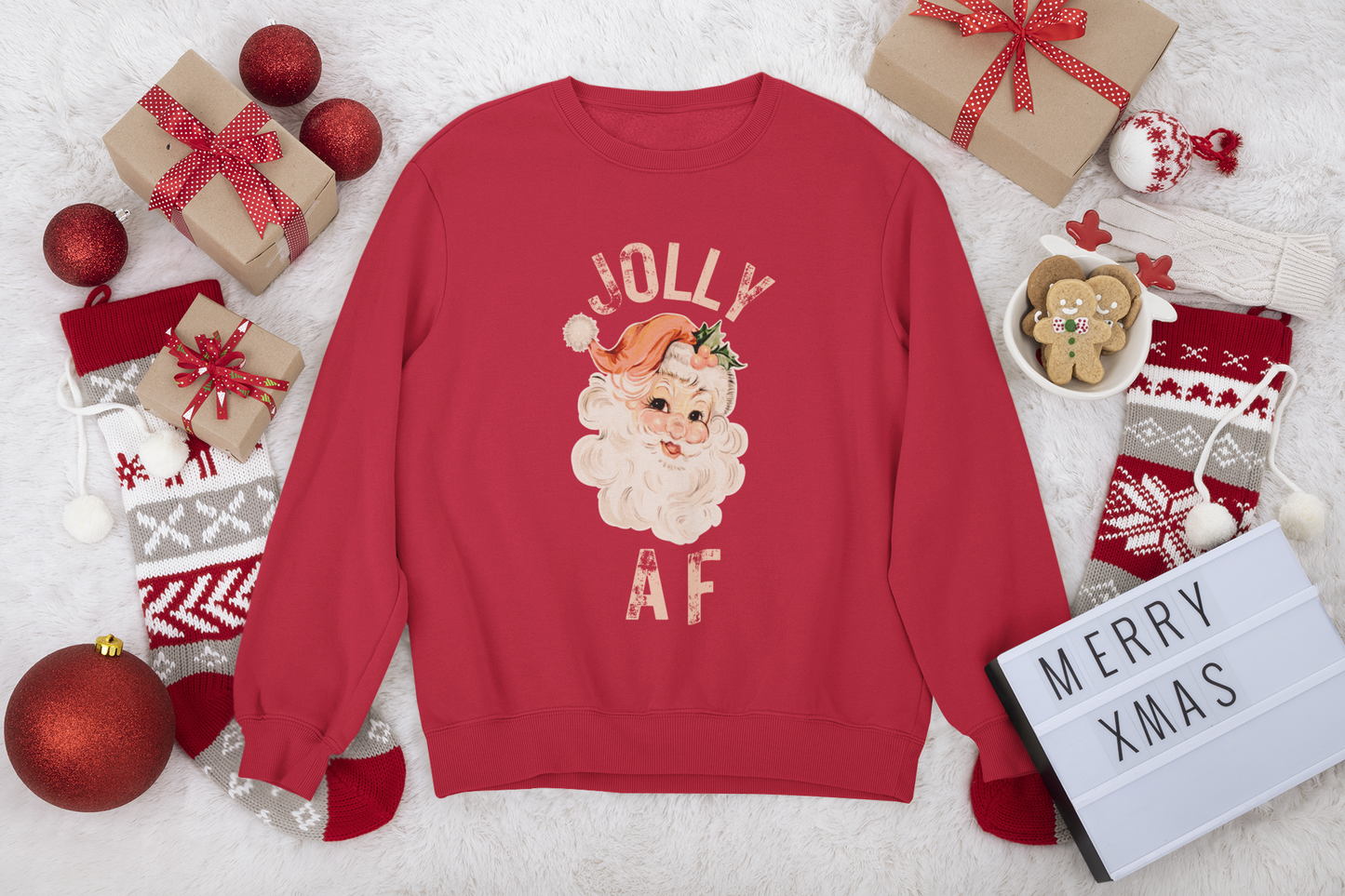 JOLLY AF Premium Adidas Christmas Sweatshirt | Festive, Fun Crewneck for Holiday Cheer