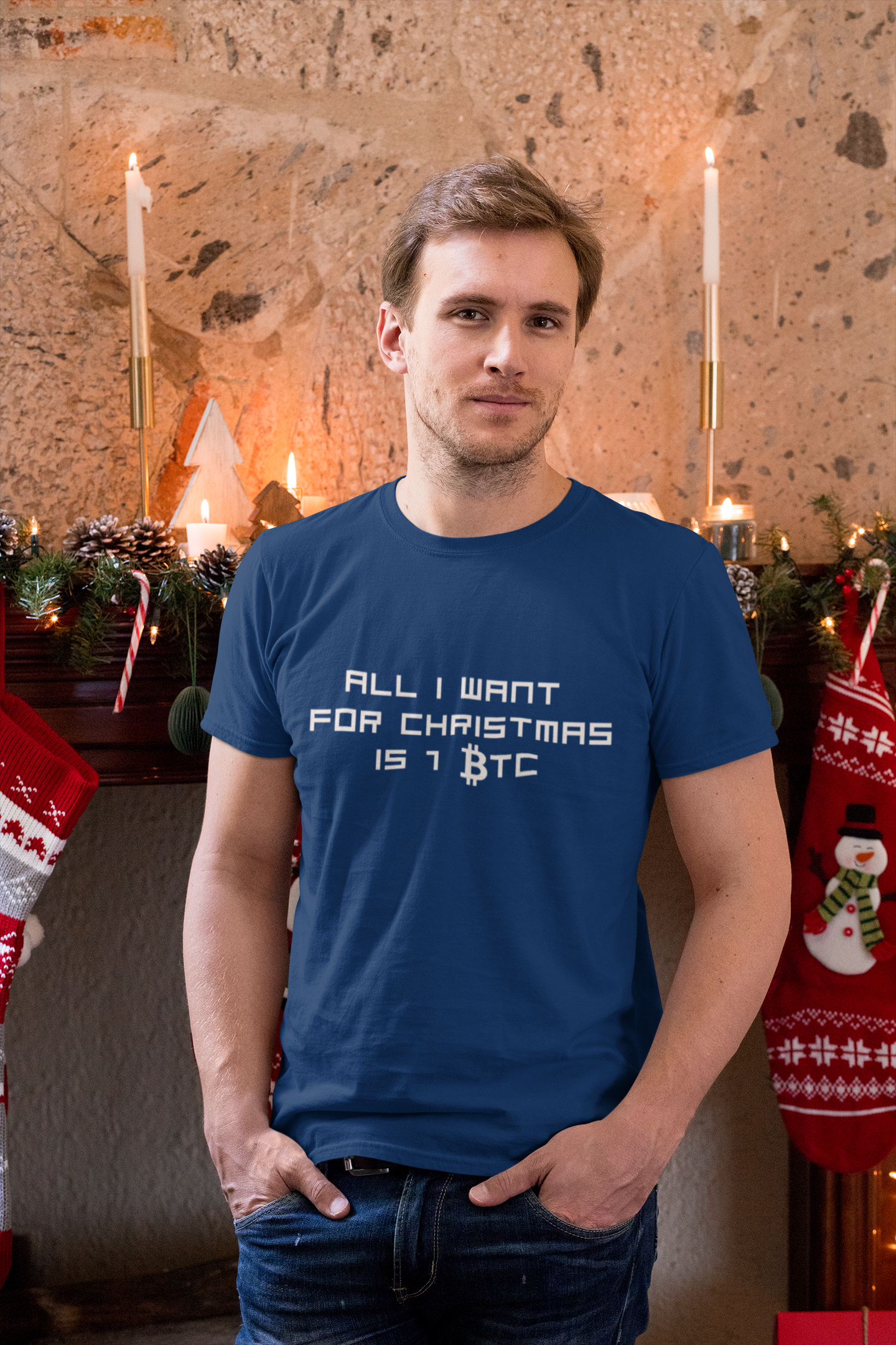 ALL I WANT FOR CHRISTMAS IS 1 BTC T-Shirt | Festive Men's Holiday Shirt for Crypto Enthusiast