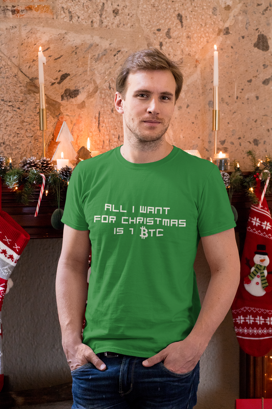 ALL I WANT FOR CHRISTMAS IS 1 BTC T-Shirt | Festive Men's Holiday Shirt for Crypto Enthusiast