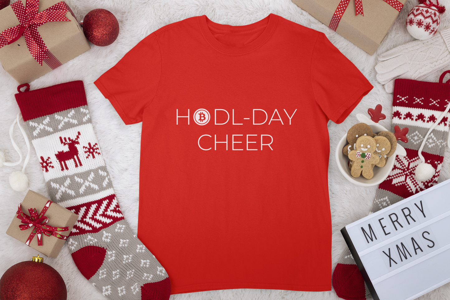 HODL-DAY CHEER Holiday T-Shirt | Men's Christmas T-Shirt for Bitcoin and Crypto Enthusiasts