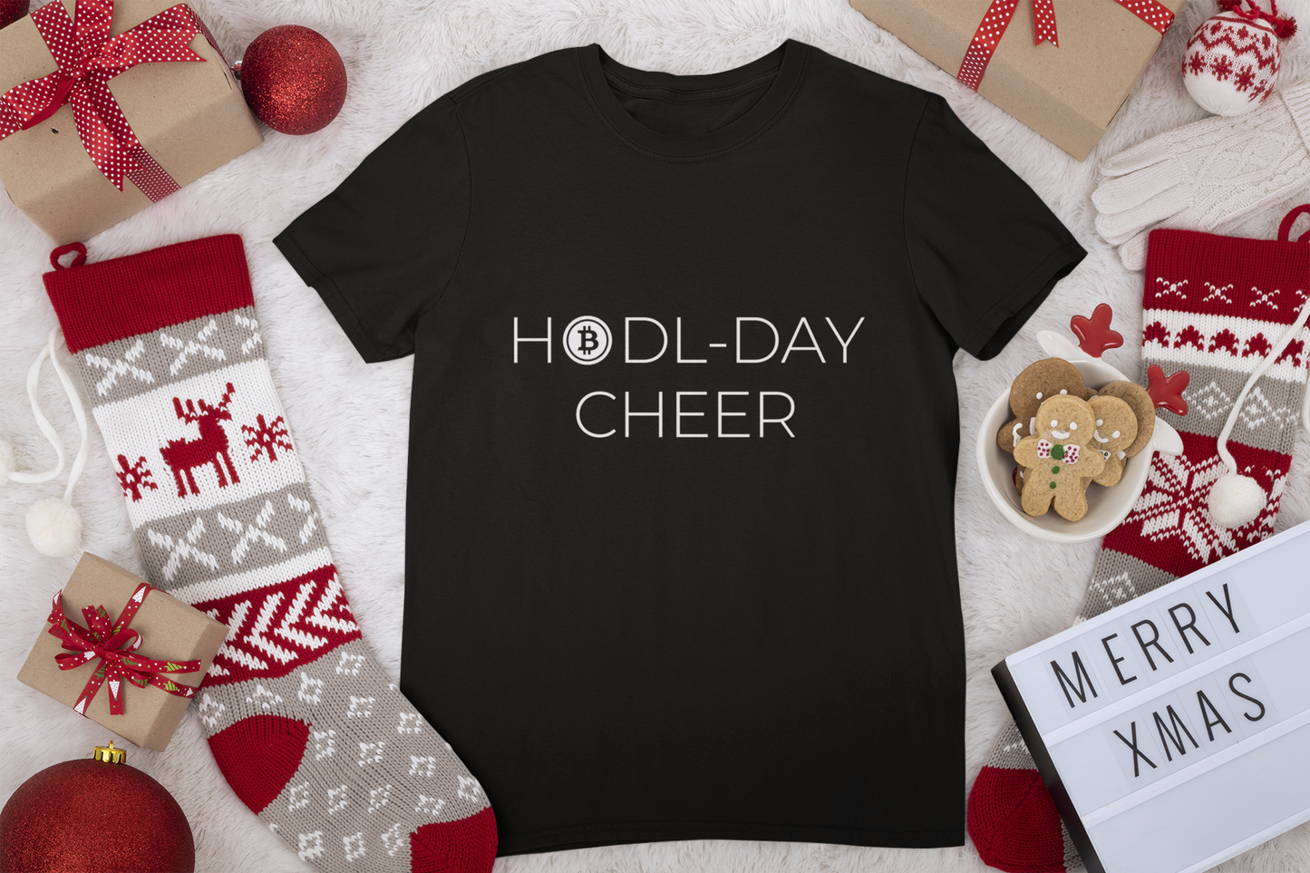 HODL-DAY CHEER Holiday T-Shirt | Men's Christmas T-Shirt for Bitcoin and Crypto Enthusiasts