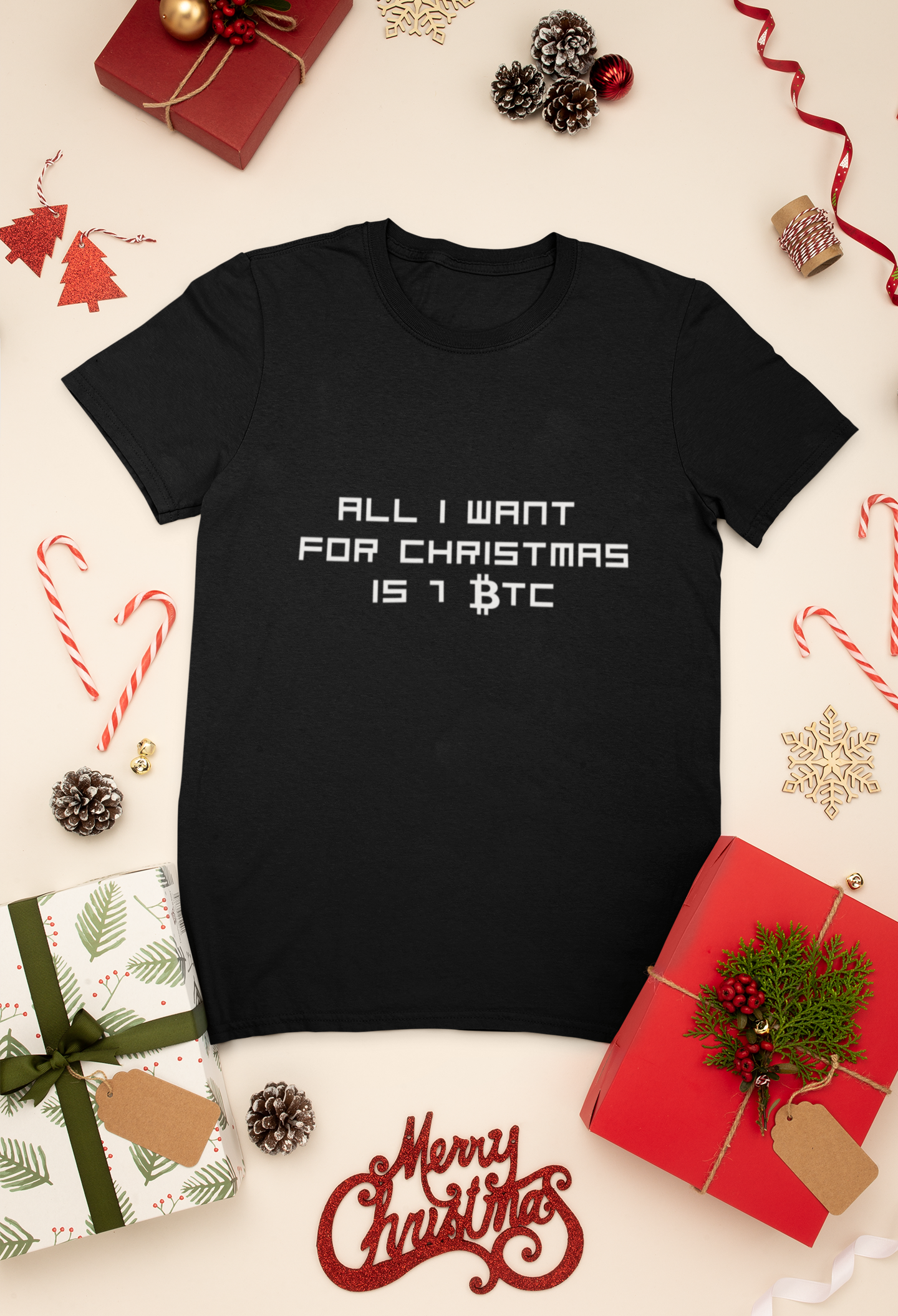 ALL I WANT FOR CHRISTMAS IS 1 BTC T-Shirt | Festive Men's Holiday Shirt for Crypto Enthusiast