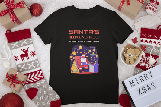 SANTA'S MINING RIG: POWERING HOLIDAY CHEER | Funny, Festive Bitcoin / Crypto Christmas T-Shirt for Men