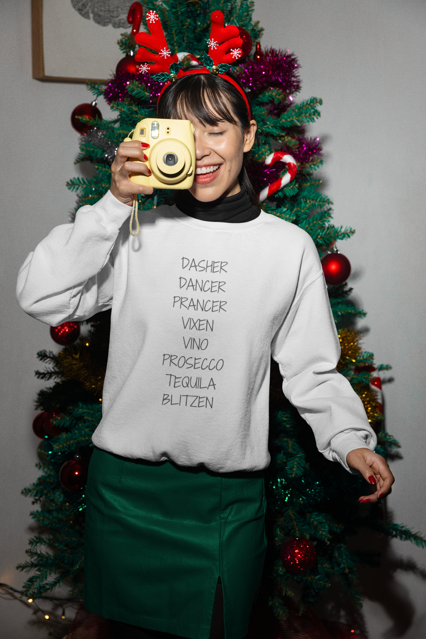 'Dasher Dancer Prancer Vixen Vino Prosecco Tequila Blitzen' Crewneck | Festive & Funny Christmas Sweatshirt