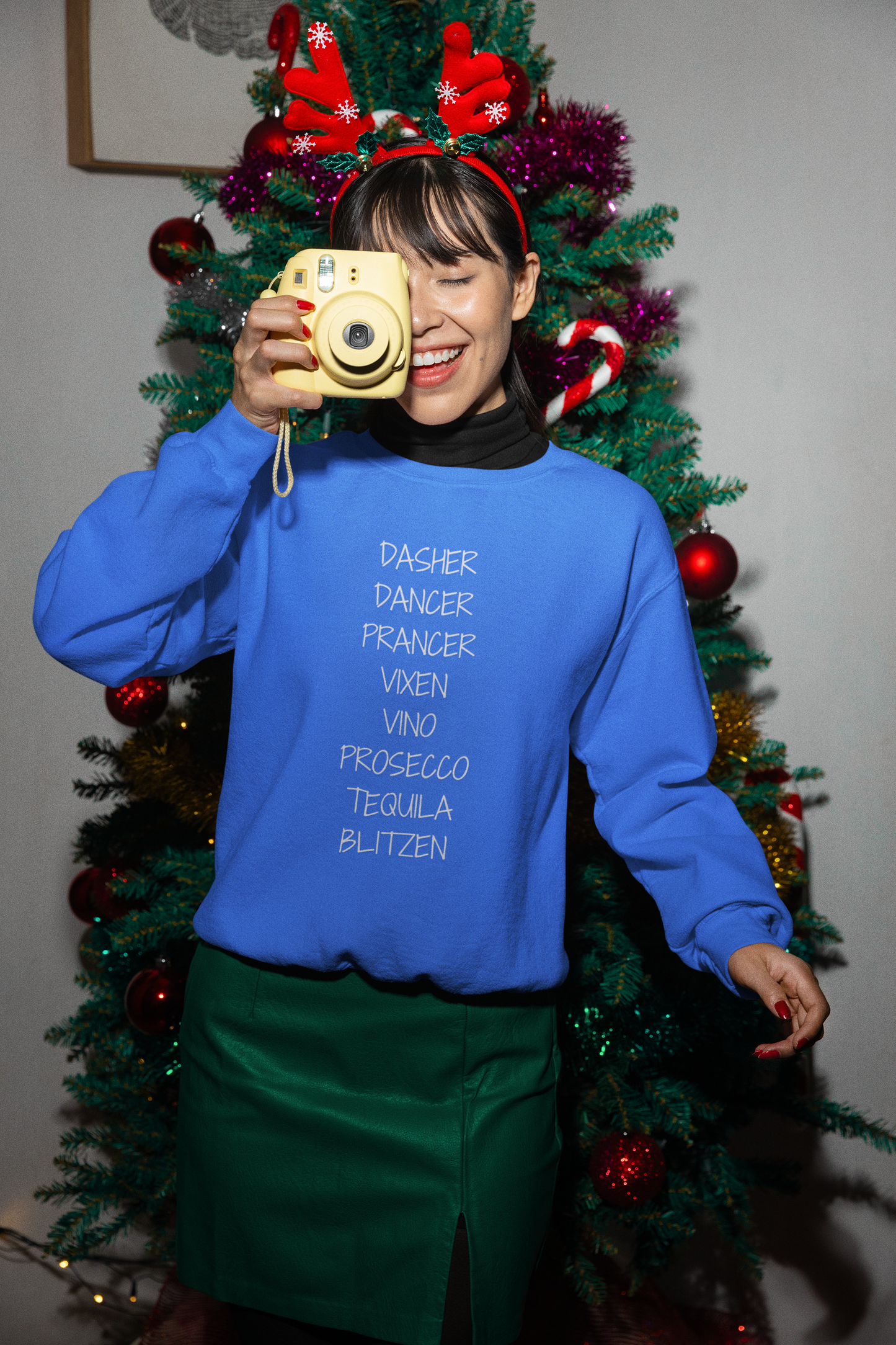 'Dasher Dancer Prancer Vixen Vino Prosecco Tequila Blitzen' Crewneck | Festive & Funny Christmas Sweatshirt