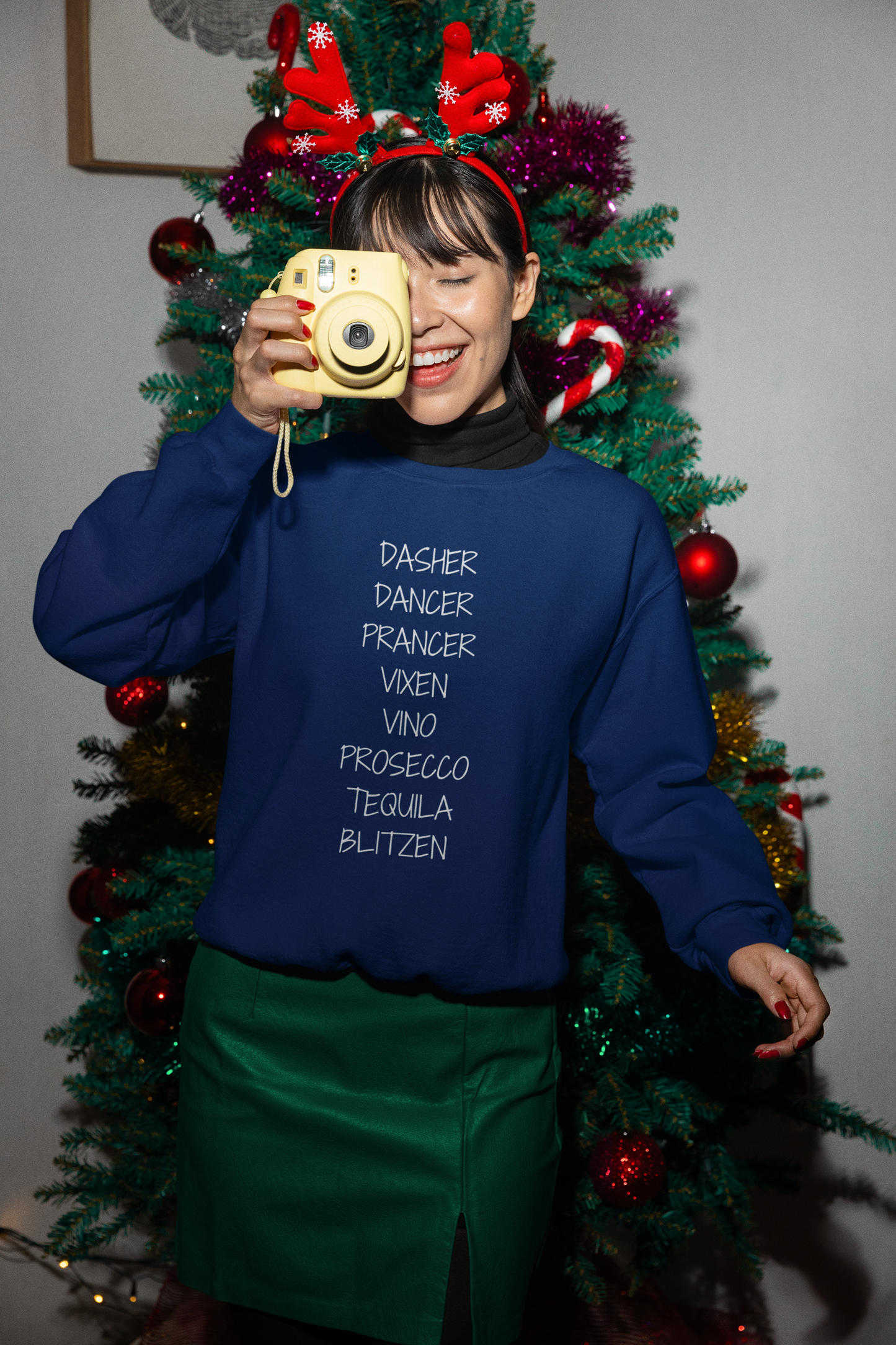 'Dasher Dancer Prancer Vixen Vino Prosecco Tequila Blitzen' Crewneck | Festive & Funny Christmas Sweatshirt