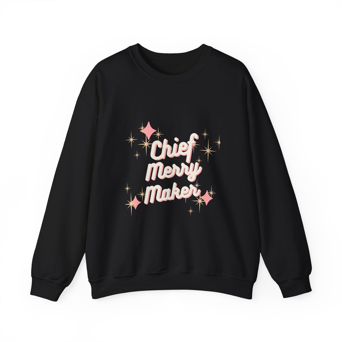 CHIEF MERRY MAKER Holiday Crewneck | Women's Festive Christmas Sweatshirt with Sparkle Graphics