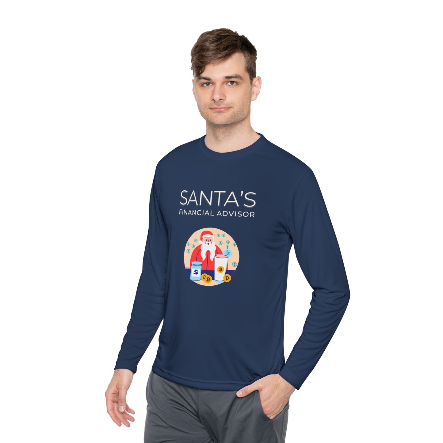 SANTA'S FINANCIAL ADVISOR (Crypto Graphic) | Festive Men's Holiday Long-Sleeve T-Shirt