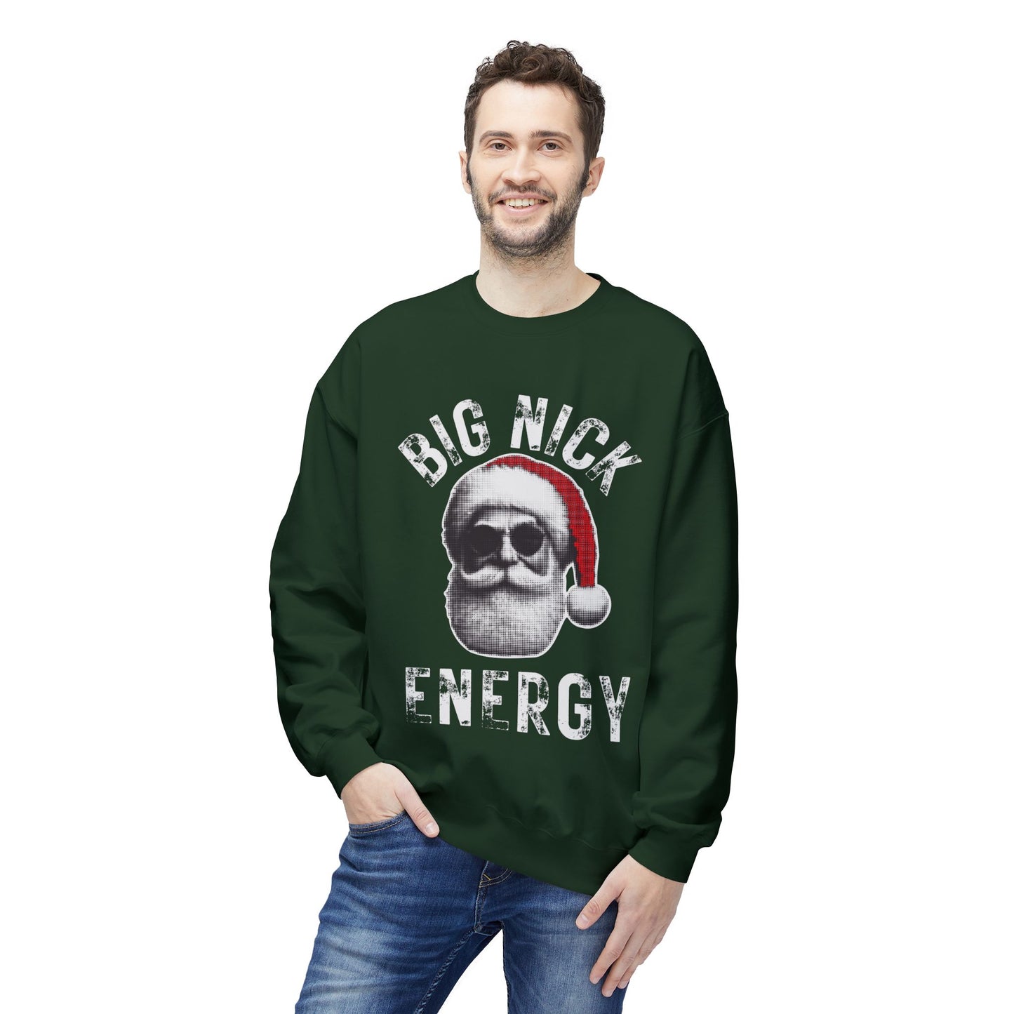 BIG NICK ENERGY Men's Christmas Crewneck | Funny Santa Icon Holiday Sweatshirt