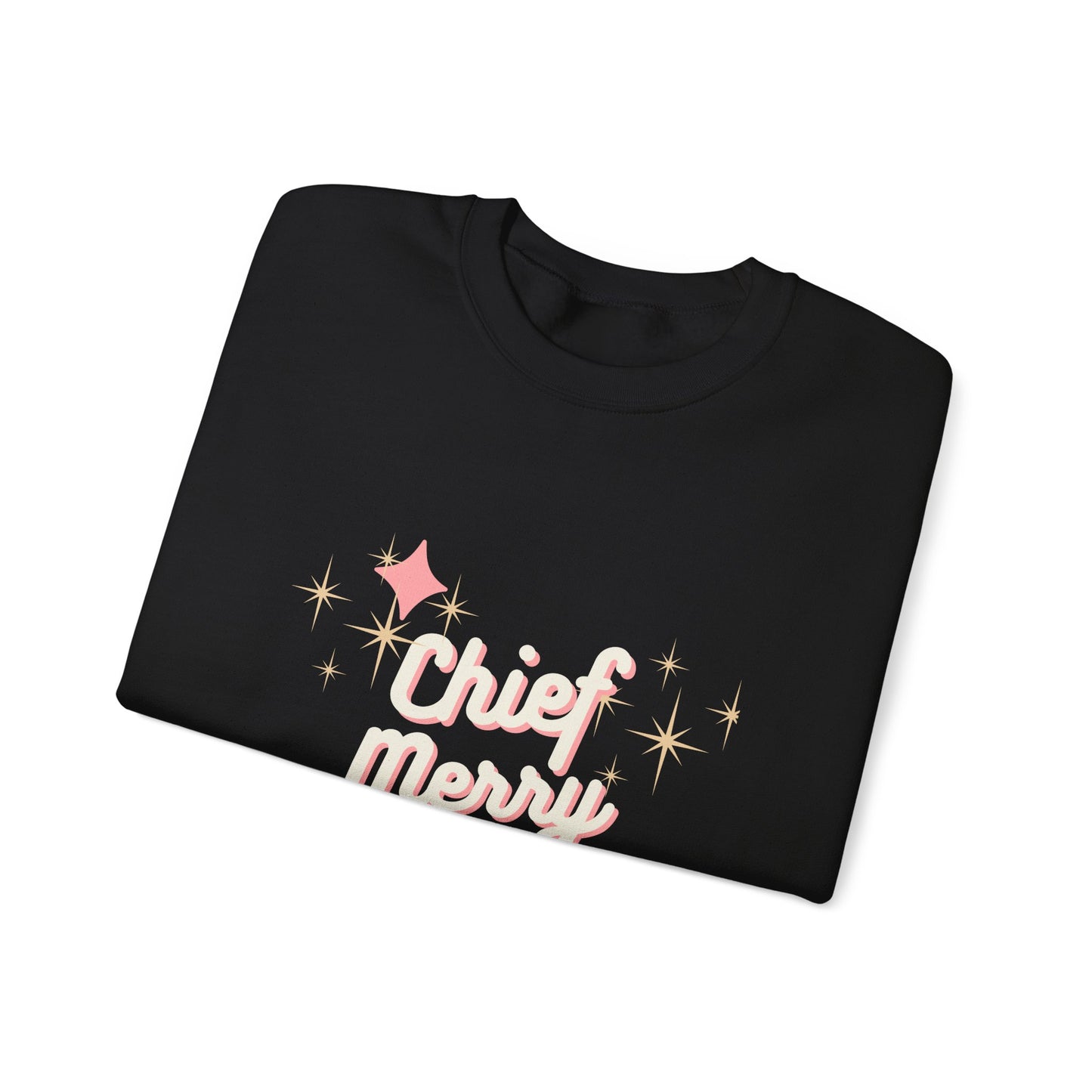 CHIEF MERRY MAKER Holiday Crewneck | Women's Festive Christmas Sweatshirt with Sparkle Graphics