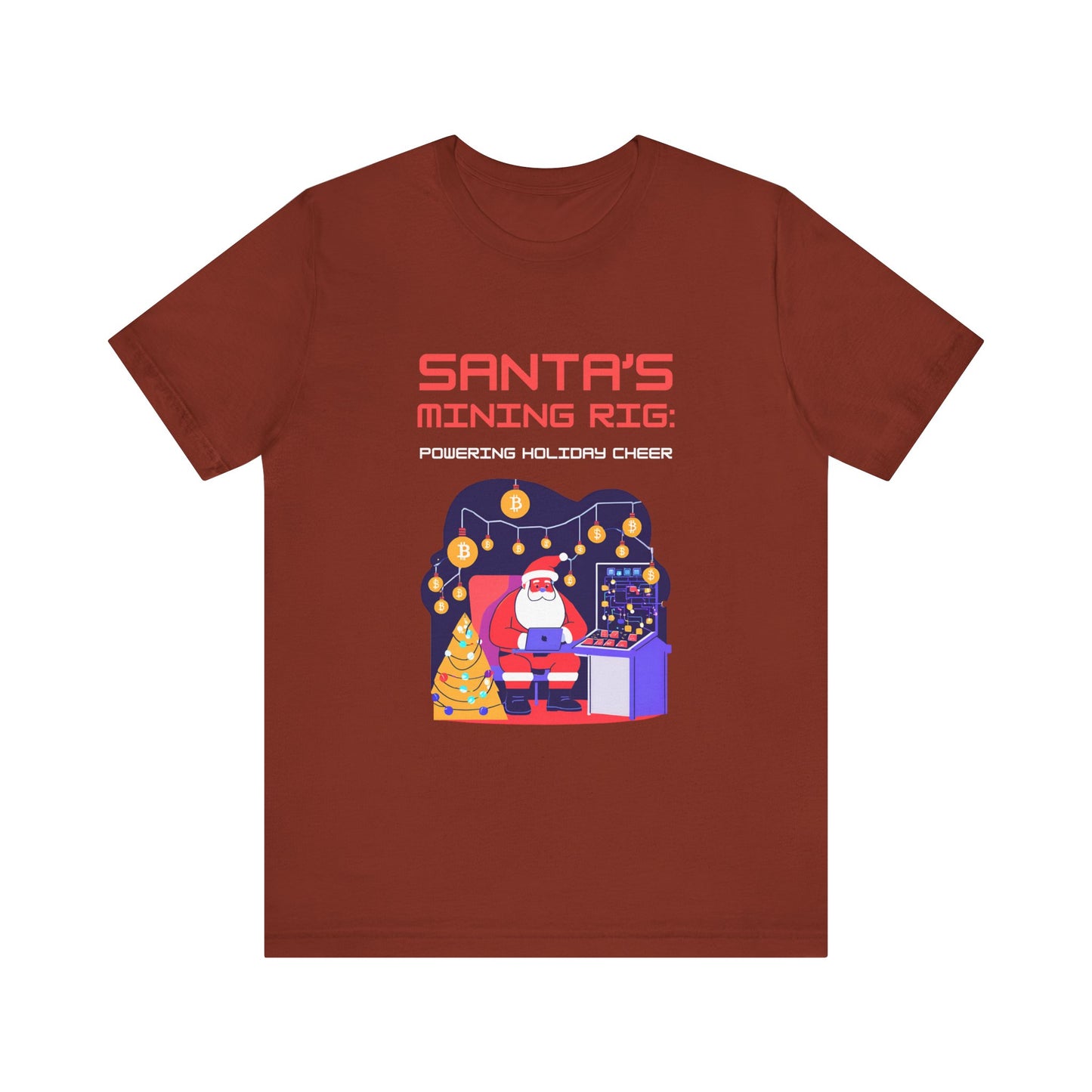 SANTA'S MINING RIG: POWERING HOLIDAY CHEER | Funny, Festive Bitcoin / Crypto Christmas T-Shirt for Men