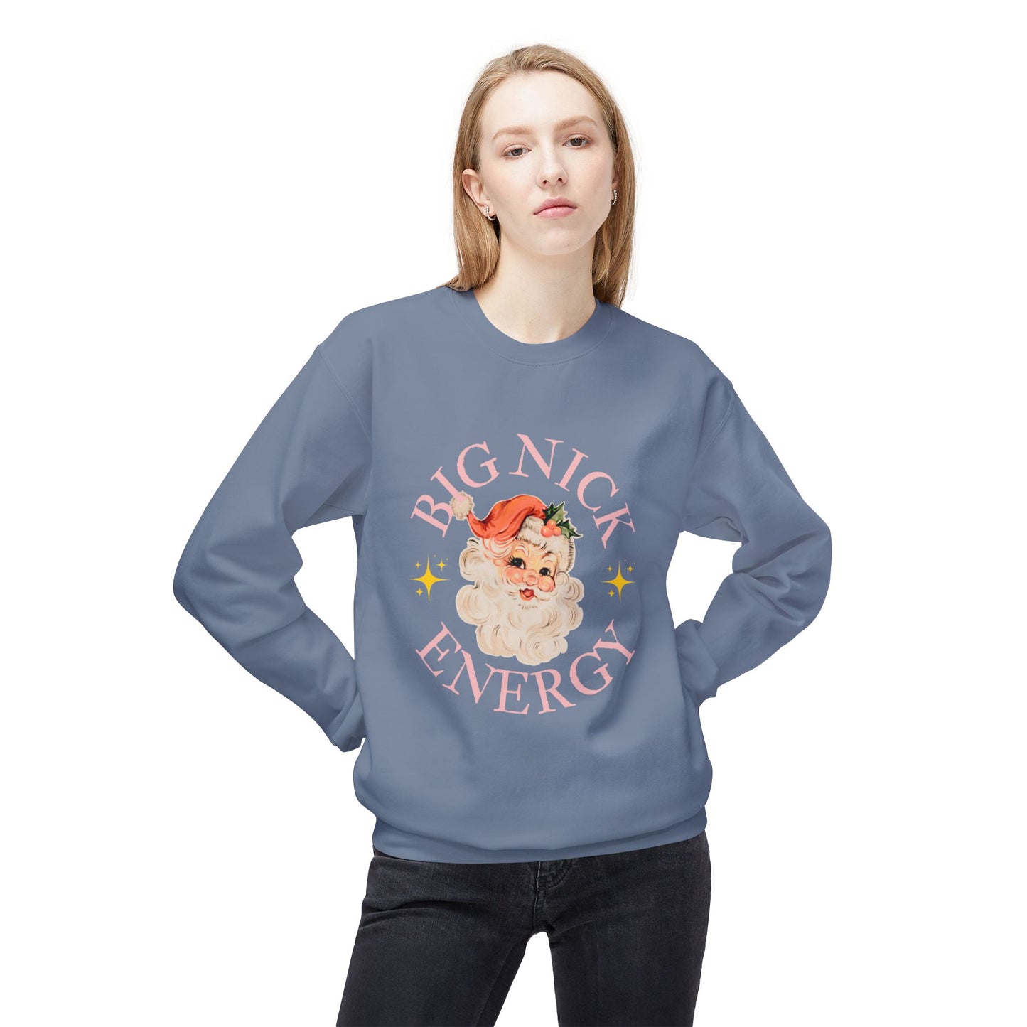 BIG NICK ENERGY Women's Christmas Crewneck | Funny Santa Icon Holiday Sweatshirt for Women