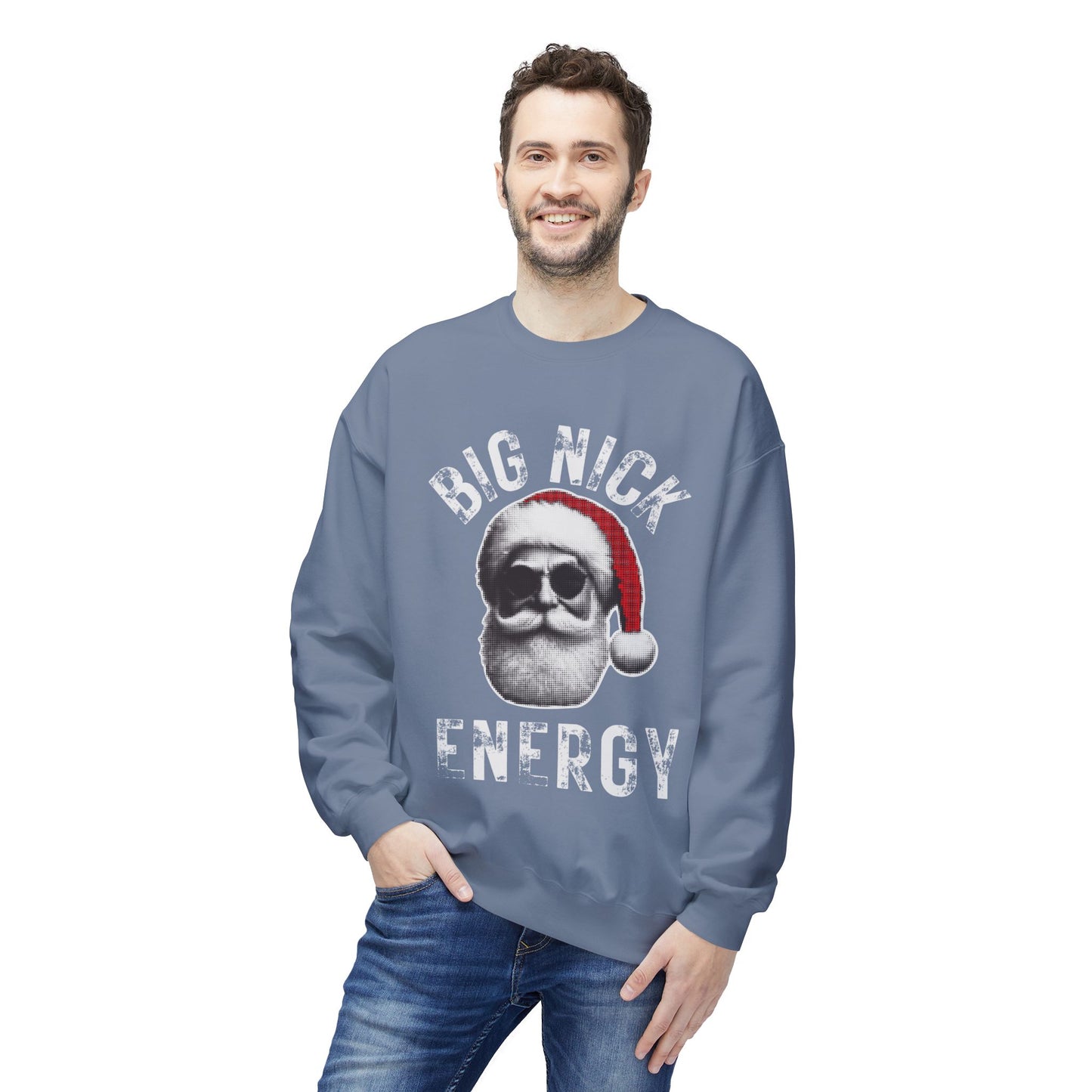 BIG NICK ENERGY Men's Christmas Crewneck | Funny Santa Icon Holiday Sweatshirt