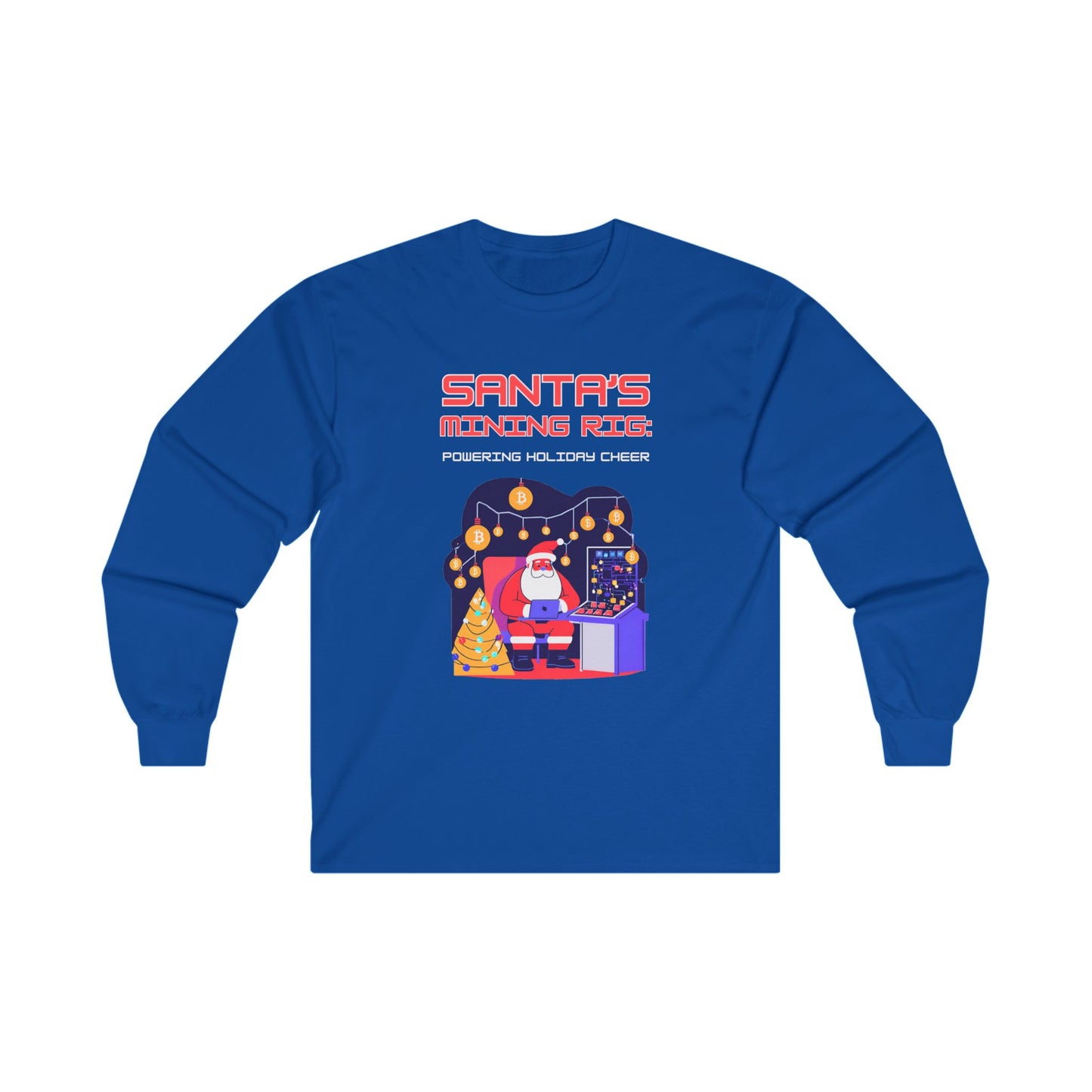 SANTA'S MINING RIG: POWERING HOLIDAY CHEER | Funny, Festive Bitcoin / Crypto Christmas Long Sleeve T-Shirt for Men