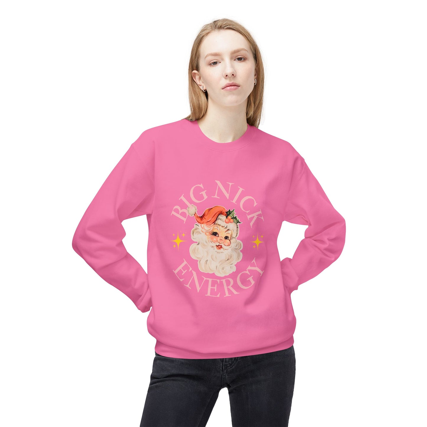 BIG NICK ENERGY Women's Christmas Crewneck | Funny Santa Icon Holiday Sweatshirt for Women