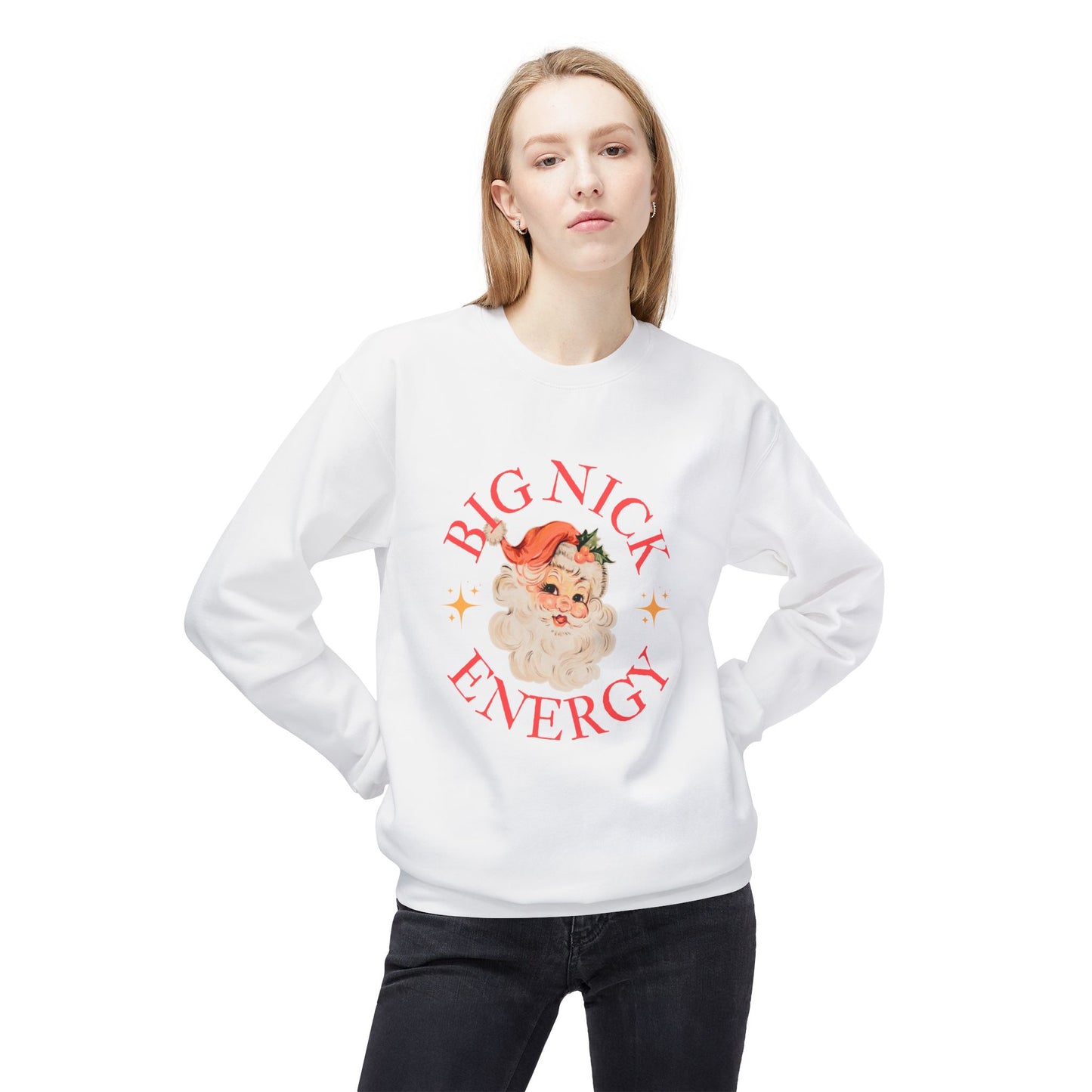 BIG NICK ENERGY Women's Christmas Crewneck | Funny Santa Icon Holiday Sweatshirt for Women