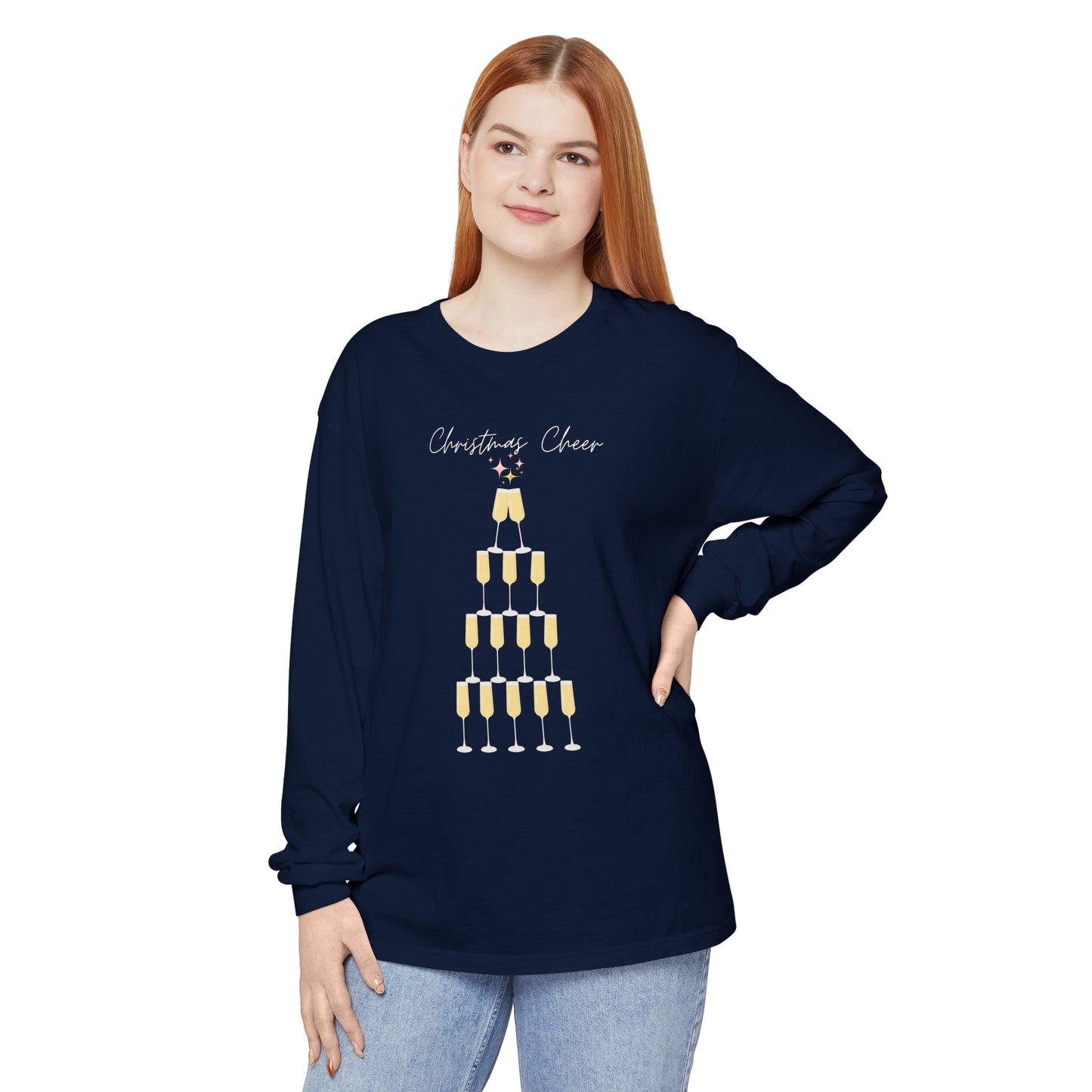 Christmas Cheer Long Sleeve Comfort Colors T-Shirt - Festive Holiday Apparel