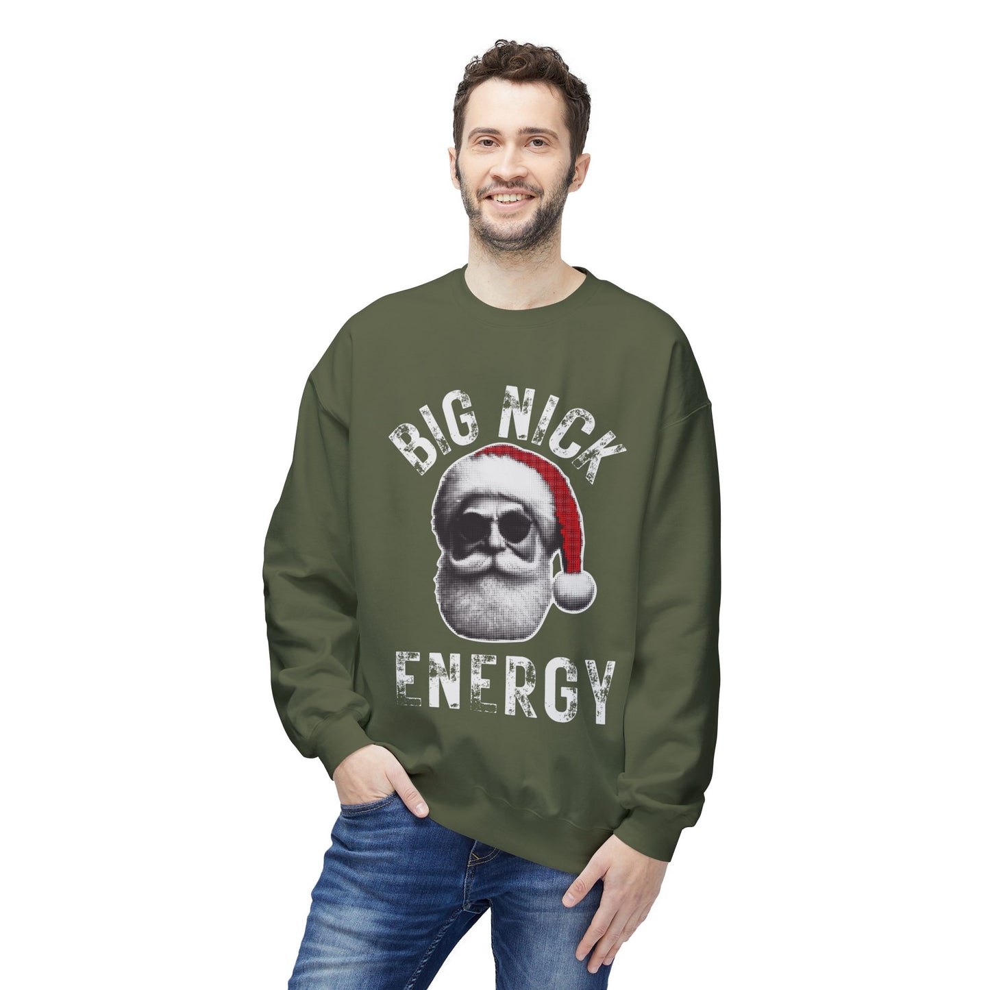 BIG NICK ENERGY Men's Christmas Crewneck | Funny Santa Icon Holiday Sweatshirt