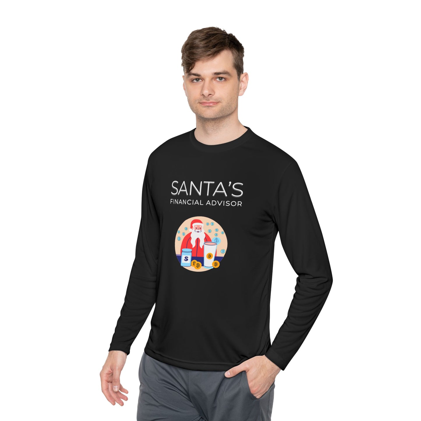 SANTA'S FINANCIAL ADVISOR (Crypto Graphic) | Festive Men's Holiday Long-Sleeve T-Shirt