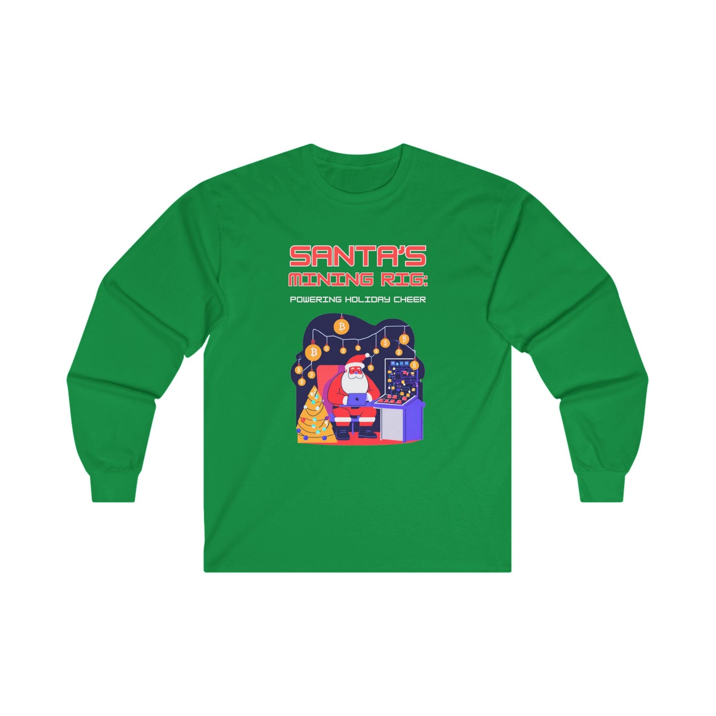 SANTA'S MINING RIG: POWERING HOLIDAY CHEER | Funny, Festive Bitcoin / Crypto Christmas Long Sleeve T-Shirt for Men