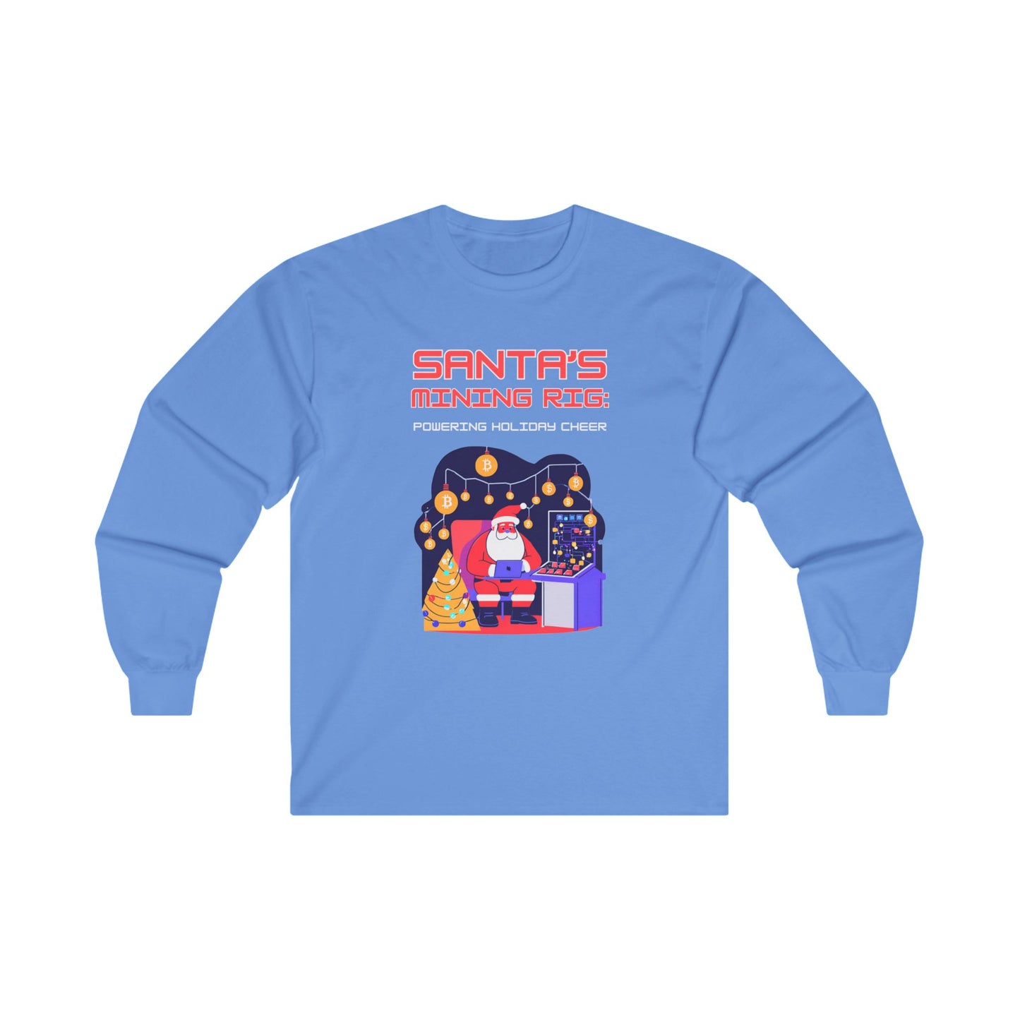 SANTA'S MINING RIG: POWERING HOLIDAY CHEER | Funny, Festive Bitcoin / Crypto Christmas Long Sleeve T-Shirt for Men