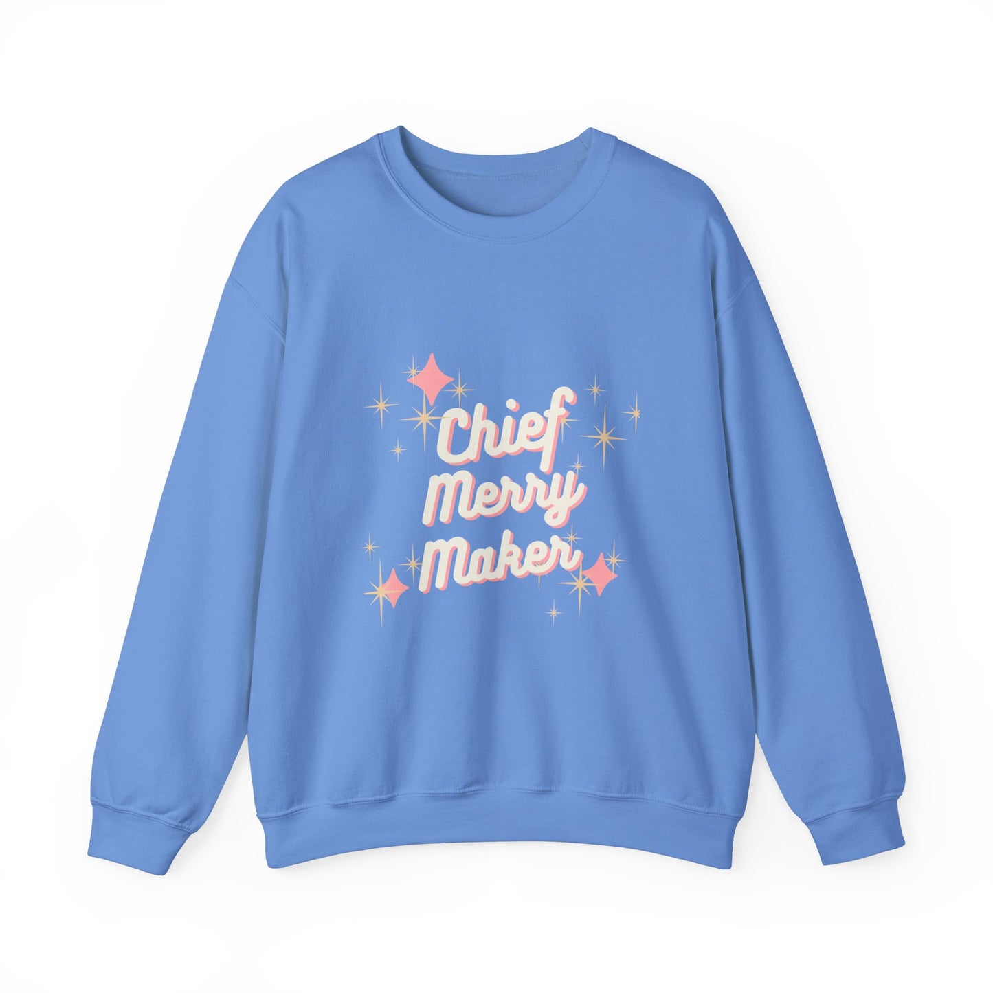 CHIEF MERRY MAKER Holiday Crewneck | Women's Festive Christmas Sweatshirt with Sparkle Graphics